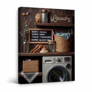 Rustic Laundry Room Decor Framed Canvas Wall Art Ready to Hang