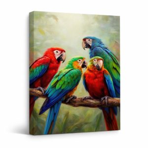 Vibrant Parrots Framed Canvas Wall Art - Ready to Hang