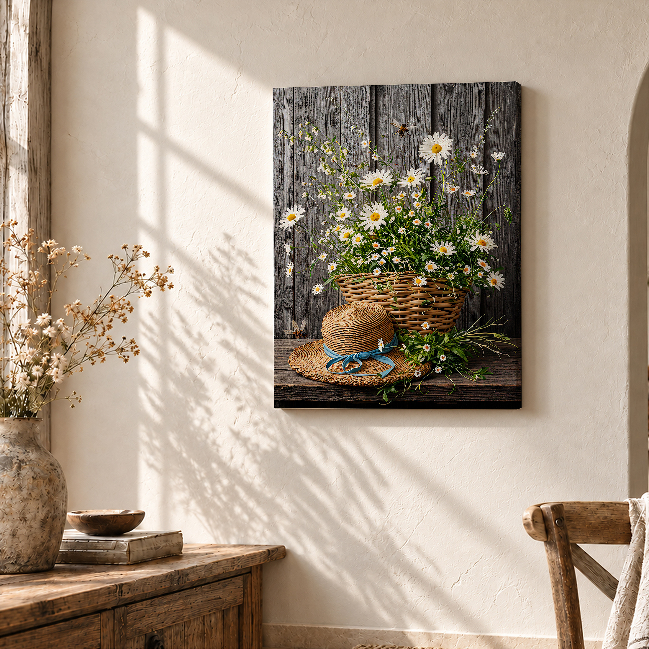Rustic Garden Daisies Framed Canvas Wall Art | Ready to Hang - Image 3