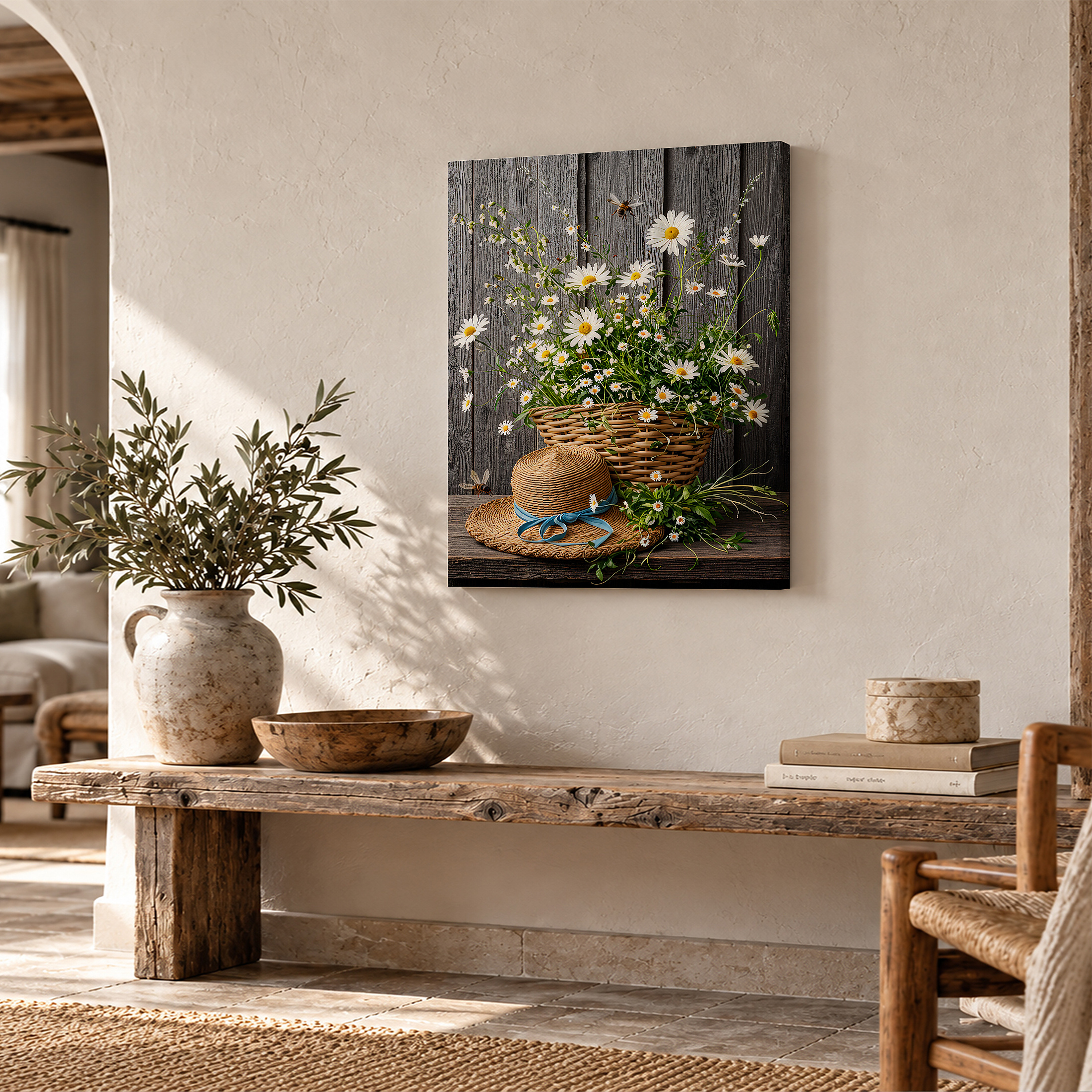 Rustic Garden Daisies Framed Canvas Wall Art | Ready to Hang - Image 2