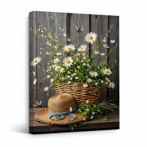 Rustic Garden Daisies Framed Canvas Wall Art | Ready to Hang