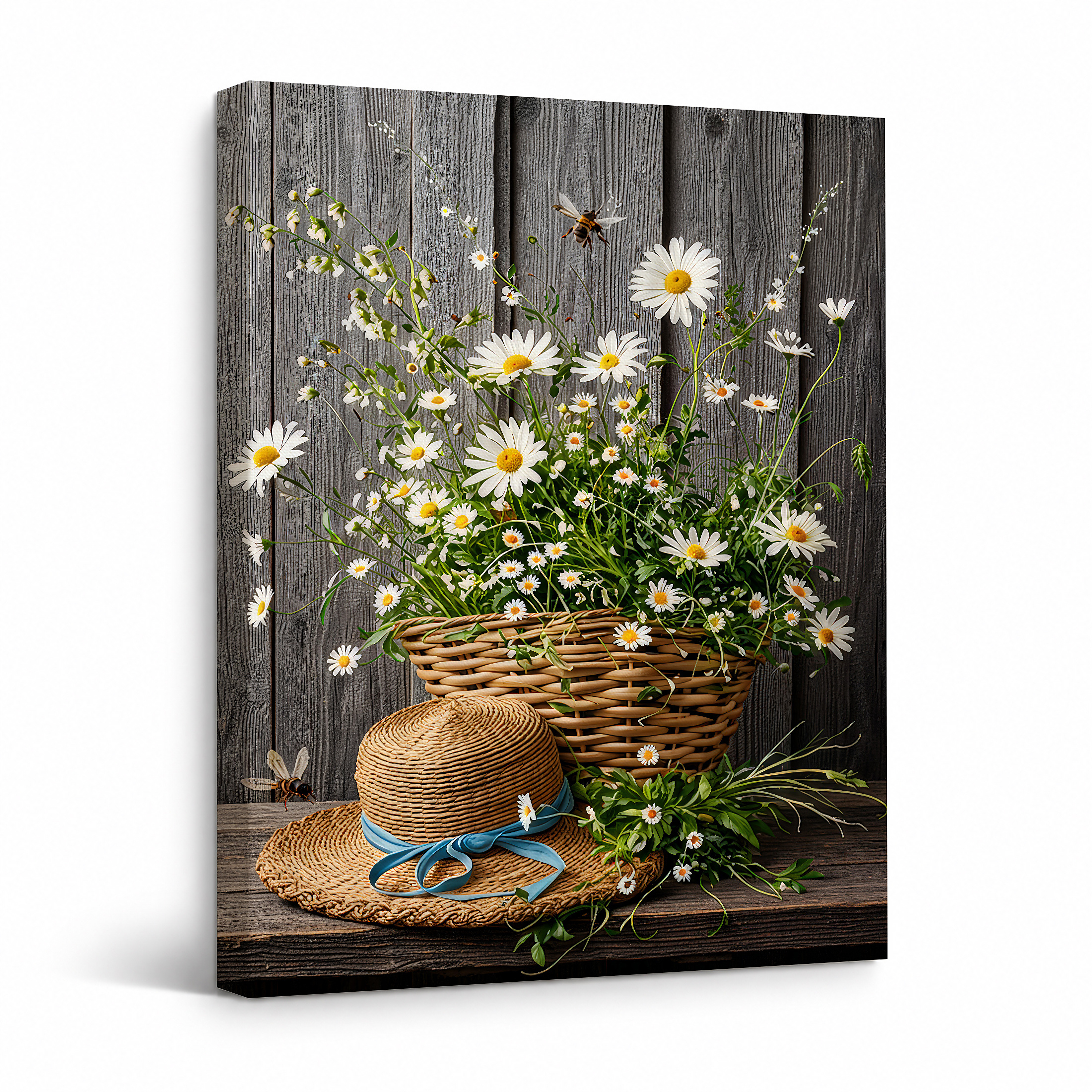 Rustic Garden Daisies Framed Canvas Wall Art | Ready to Hang