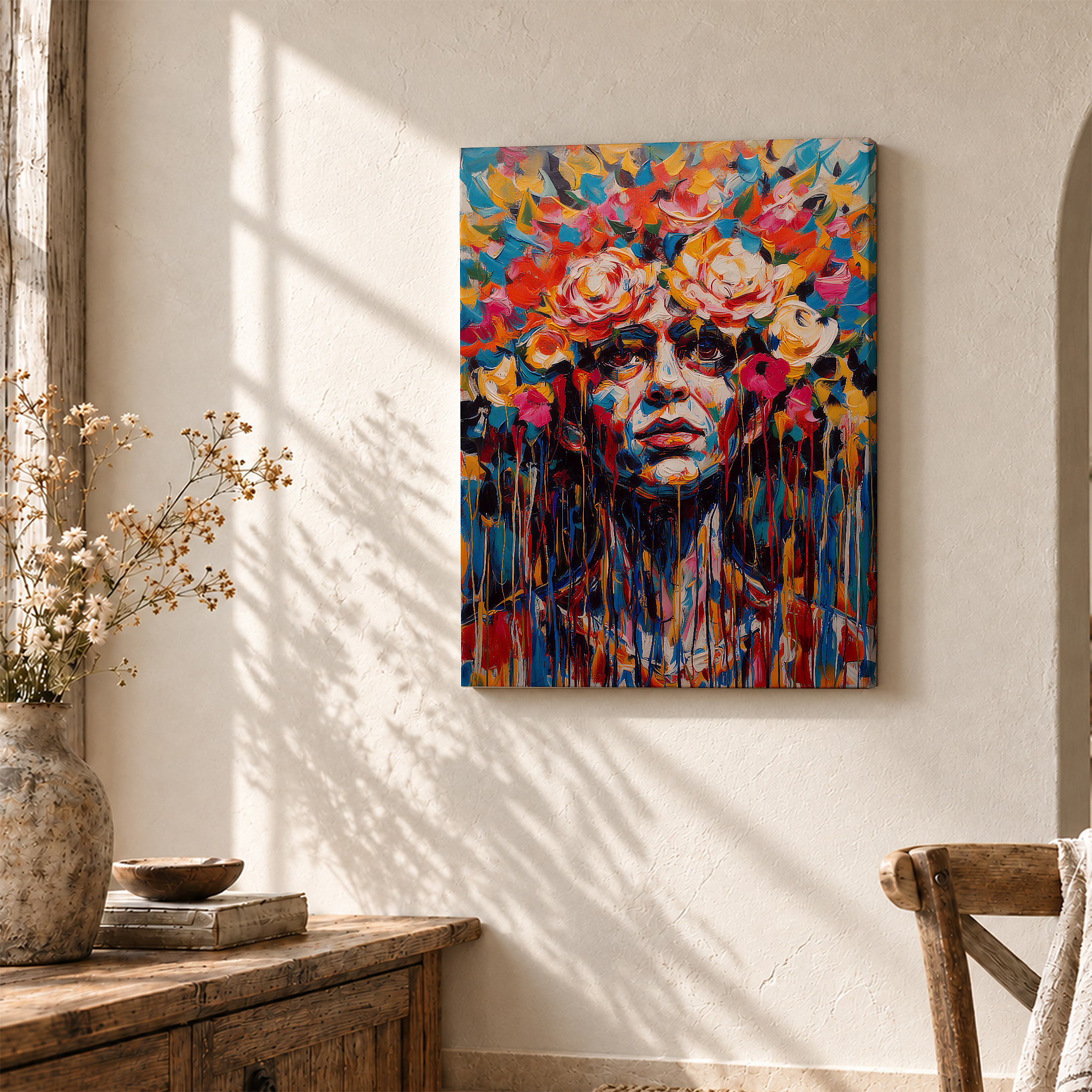 Vibrant Floral Portrait Framed Canvas Wall Art - Image 3