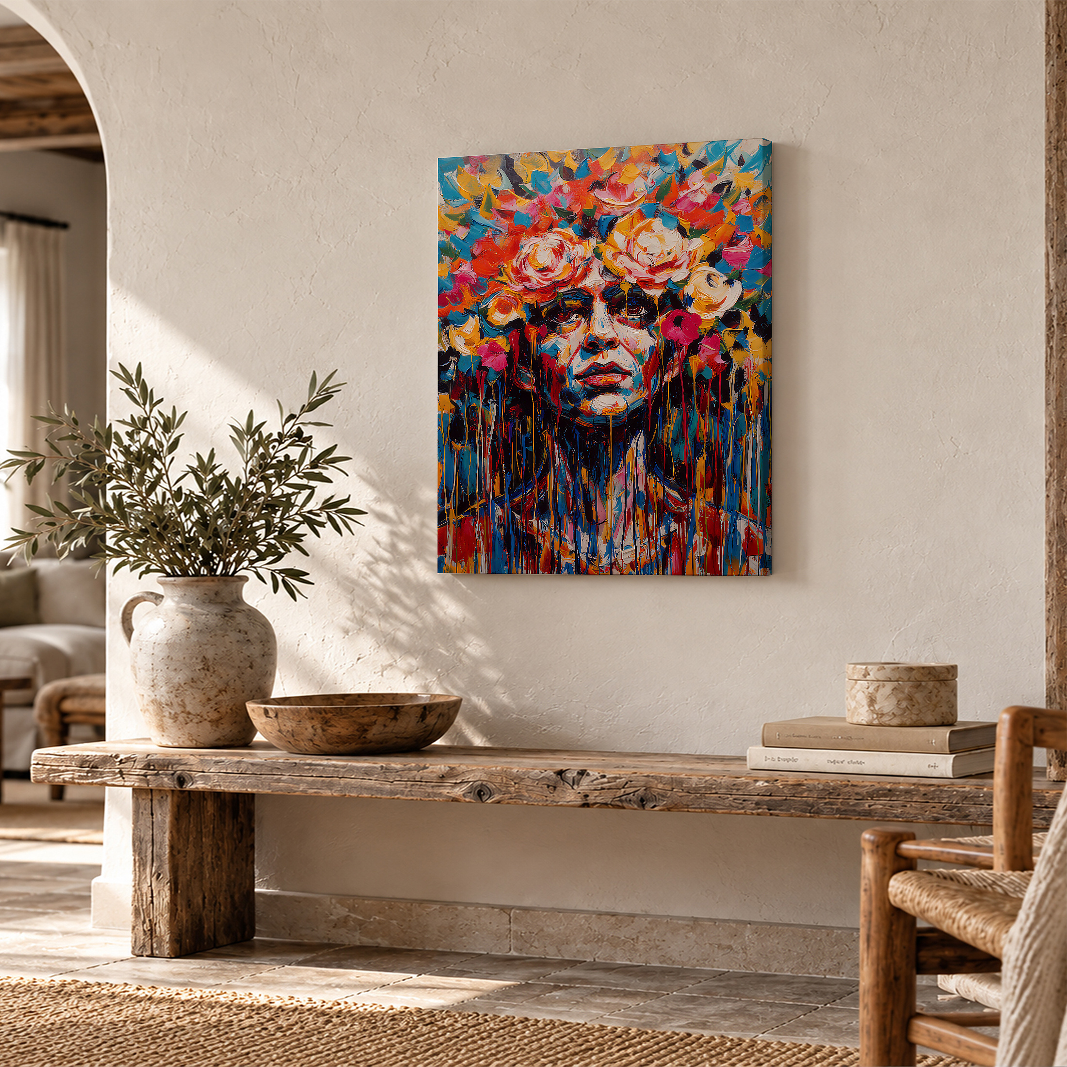 Vibrant Floral Portrait Framed Canvas Wall Art - Image 2