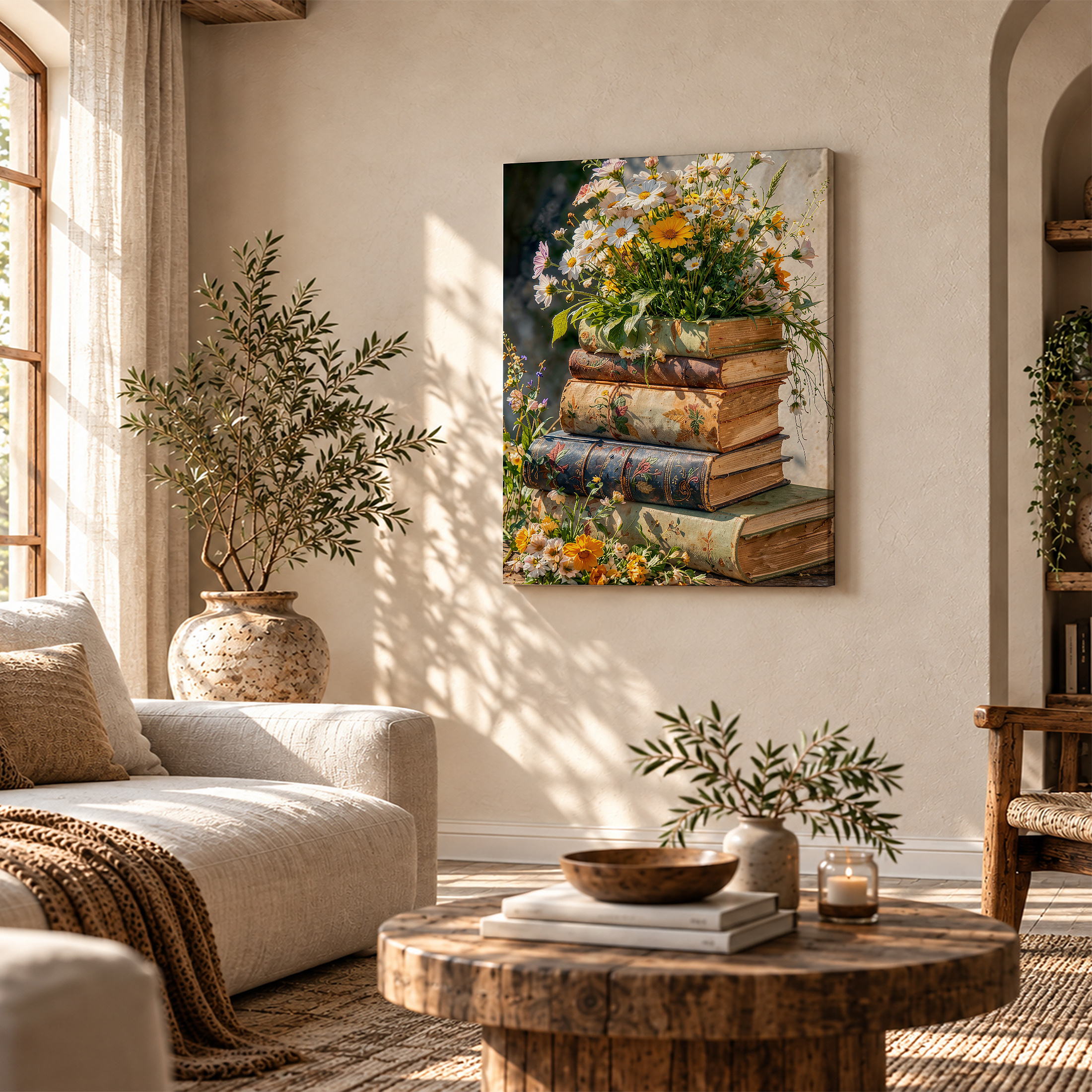 Vintage Books & Wildflowers Framed Canvas Wall Art Ready to Hang - Image 4