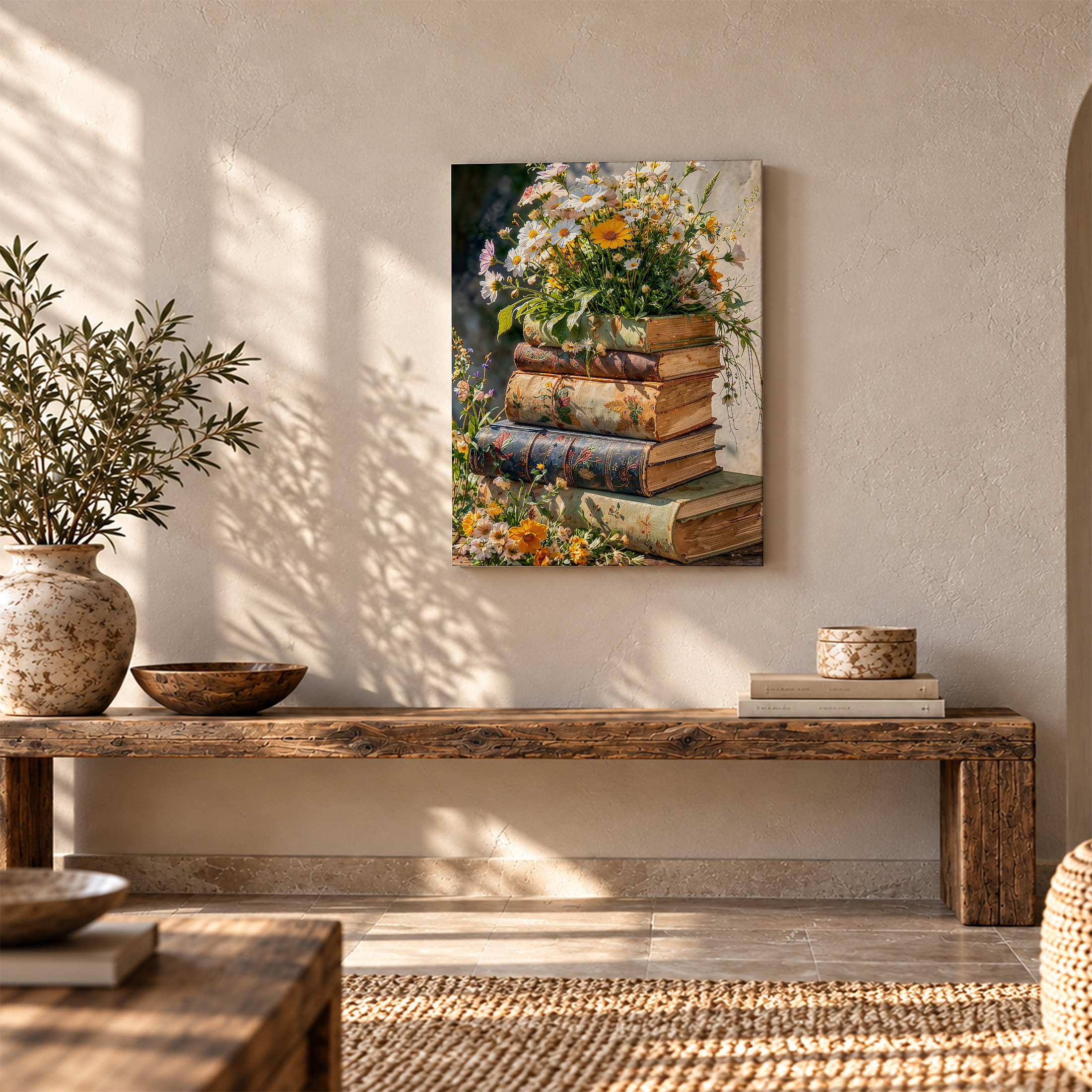 Vintage Books & Wildflowers Framed Canvas Wall Art Ready to Hang - Image 5
