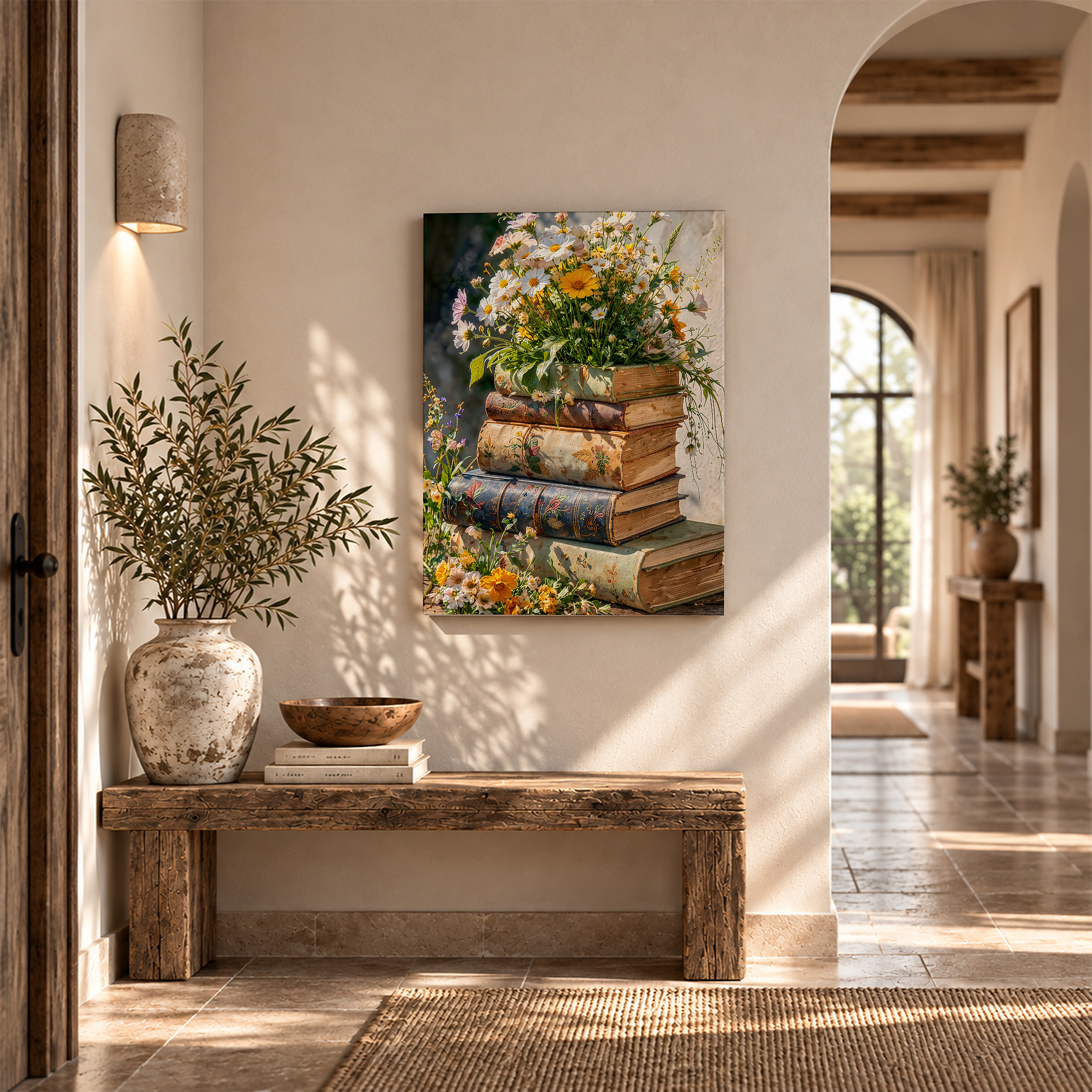 Vintage Books & Wildflowers Framed Canvas Wall Art Ready to Hang - Image 6