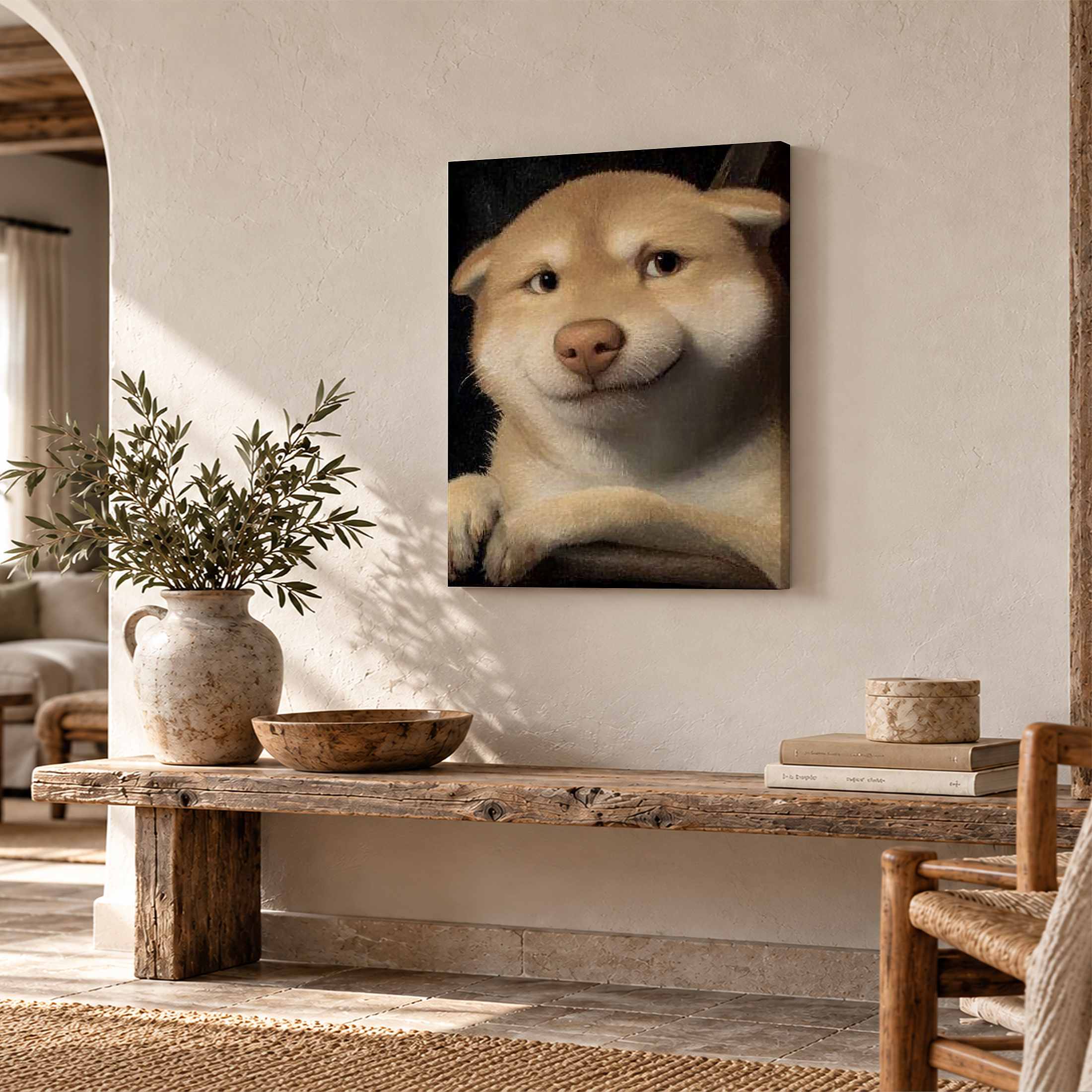 Mona Lisa Inspired Shiba Inu Dog Framed Canvas Wall Art - Image 2