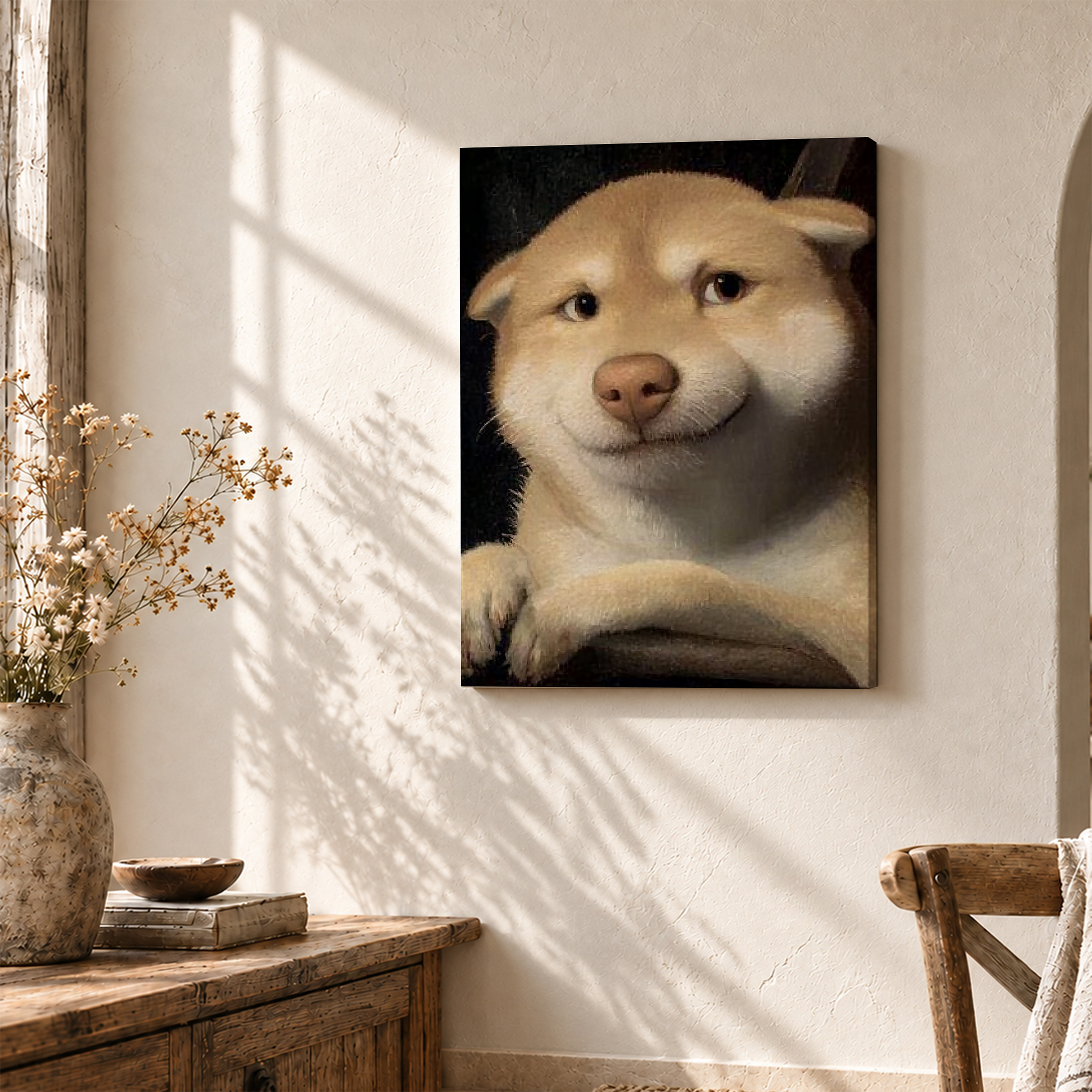 Mona Lisa Inspired Shiba Inu Dog Framed Canvas Wall Art - Image 3