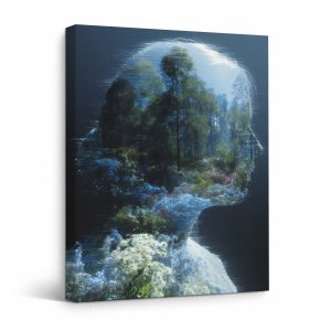 Forest Silhouette Nature Head Framed Canvas Wall Art