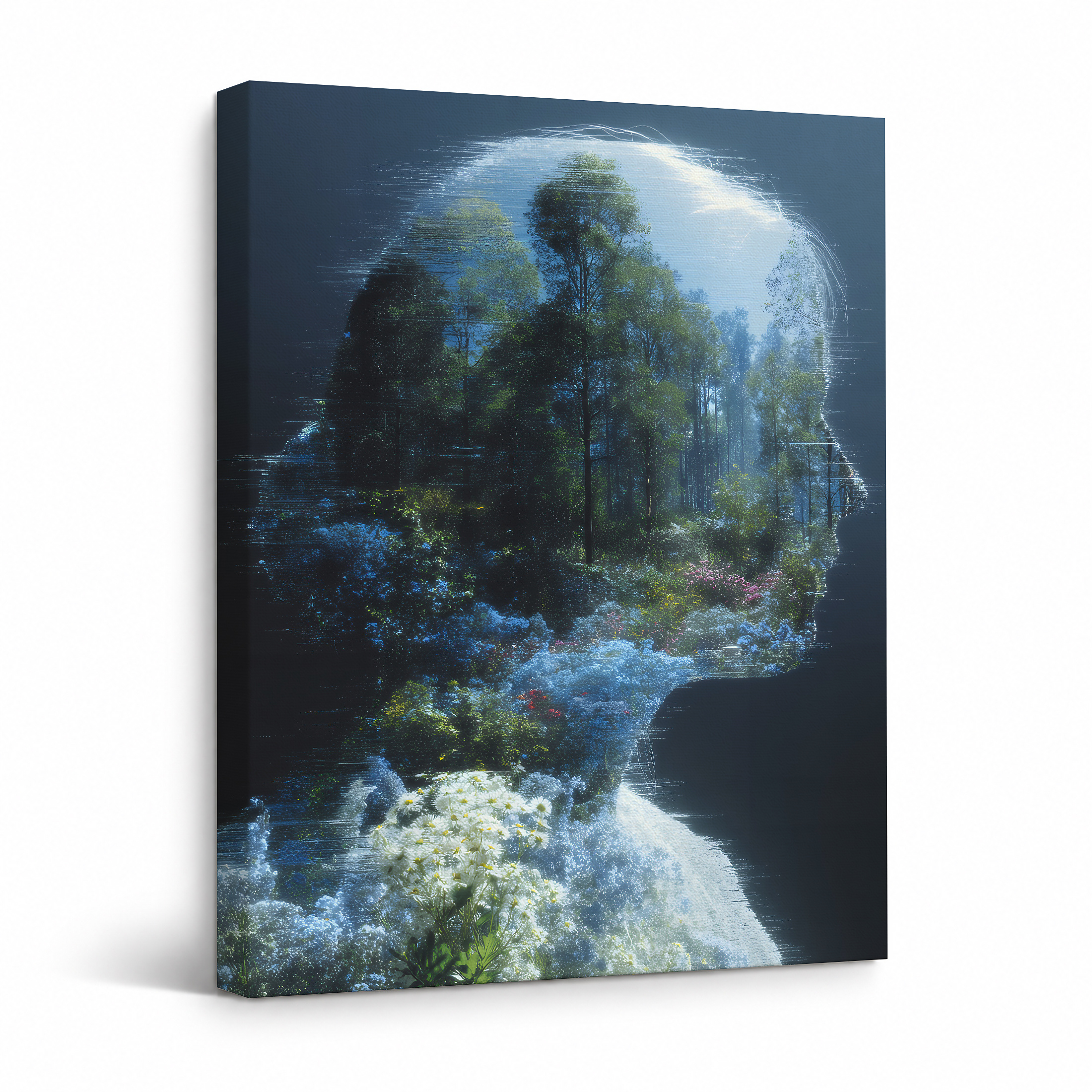 Forest Silhouette Nature Head Framed Canvas Wall Art