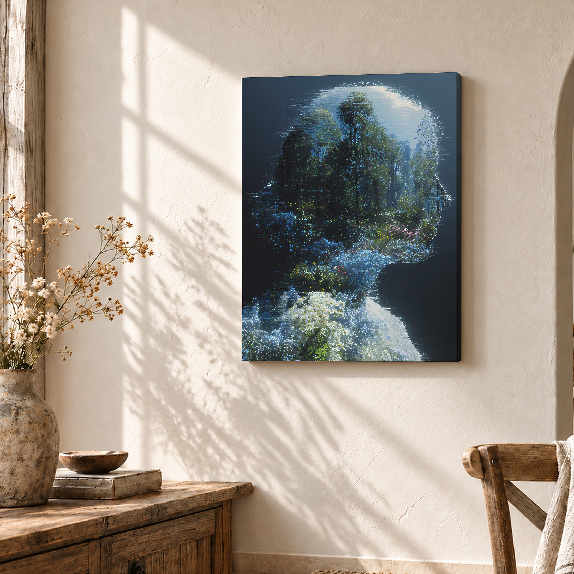 Forest Silhouette Nature Head Framed Canvas Wall Art - Image 3