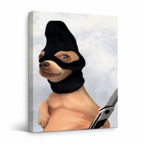 Surreal Dog with Knife Framed Canvas Wall Art - Ready to Hang