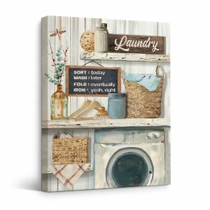 Rustic Laundry Room Framed Canvas Wall Art - Shabby Chic Home Decor