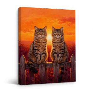 Sunset Tabby Cats Framed Canvas Wall Art