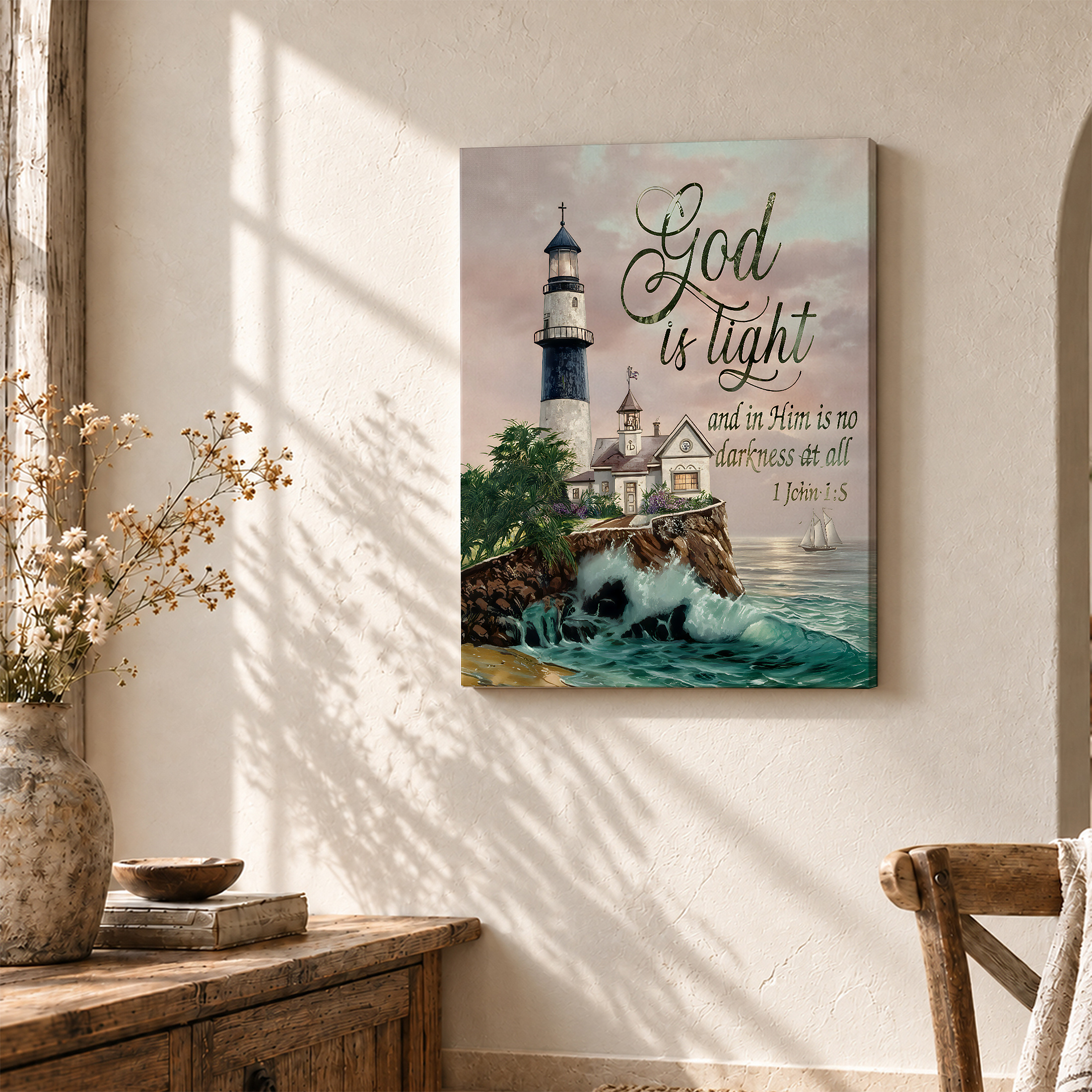 Lighthouse Spiritual Serenity Framed Canvas Wall Art Ready to Hang - Image 3