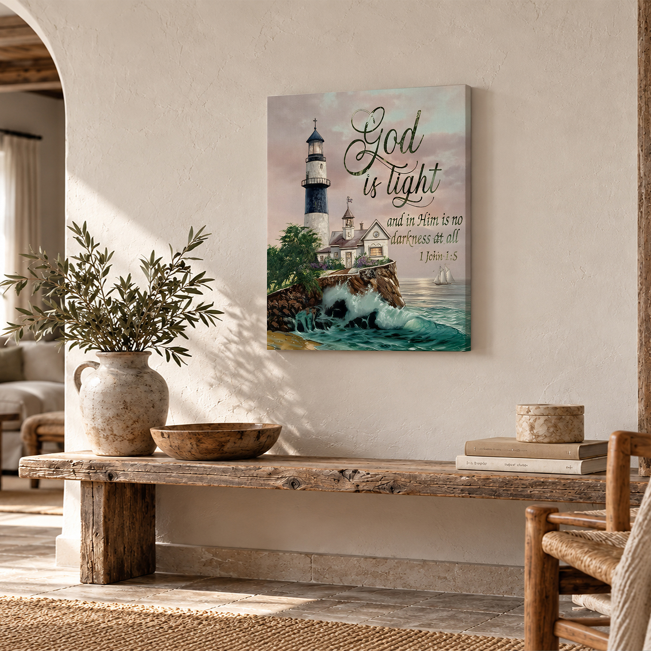 Lighthouse Spiritual Serenity Framed Canvas Wall Art Ready to Hang - Image 2