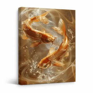 Golden Koi Fish Framed Canvas Wall Art - Ready to Hang