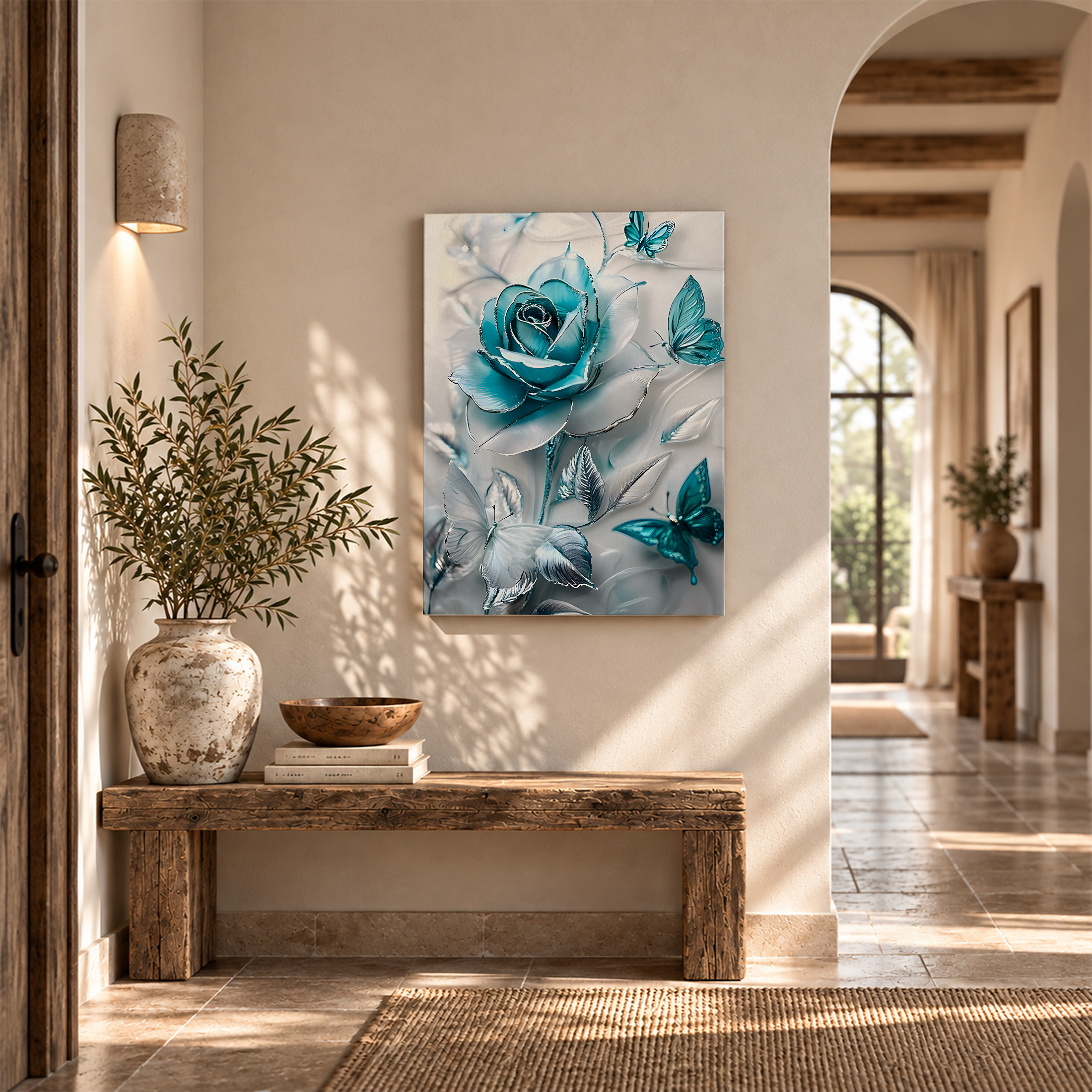 Blue Rose & Butterfly 3D Framed Canvas Wall Art - Ready to Hang - Image 6
