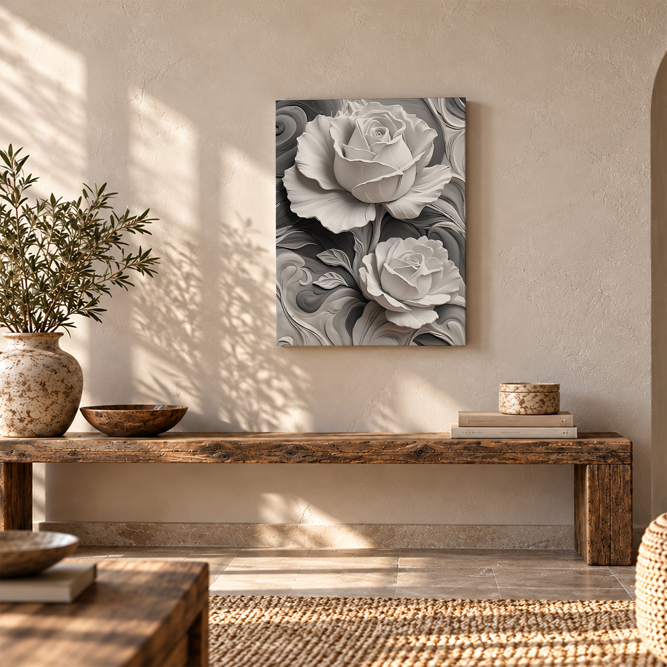 Monochrome Rose Abstract Framed Canvas Wall Art | Ready to Hang - Image 5