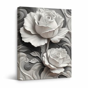 Monochrome Rose Abstract Framed Canvas Wall Art | Ready to Hang