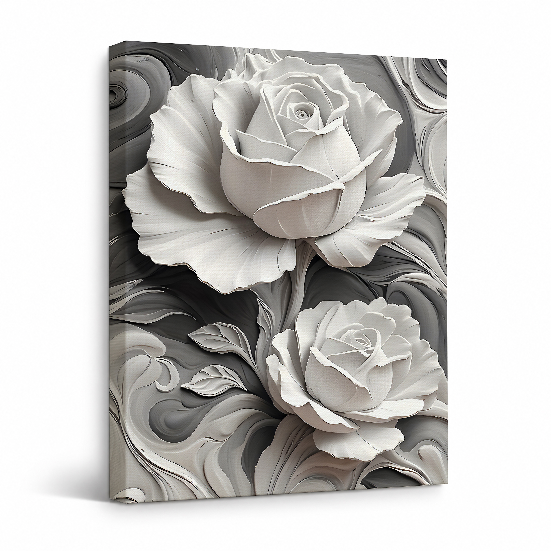 Monochrome Rose Abstract Framed Canvas Wall Art | Ready to Hang