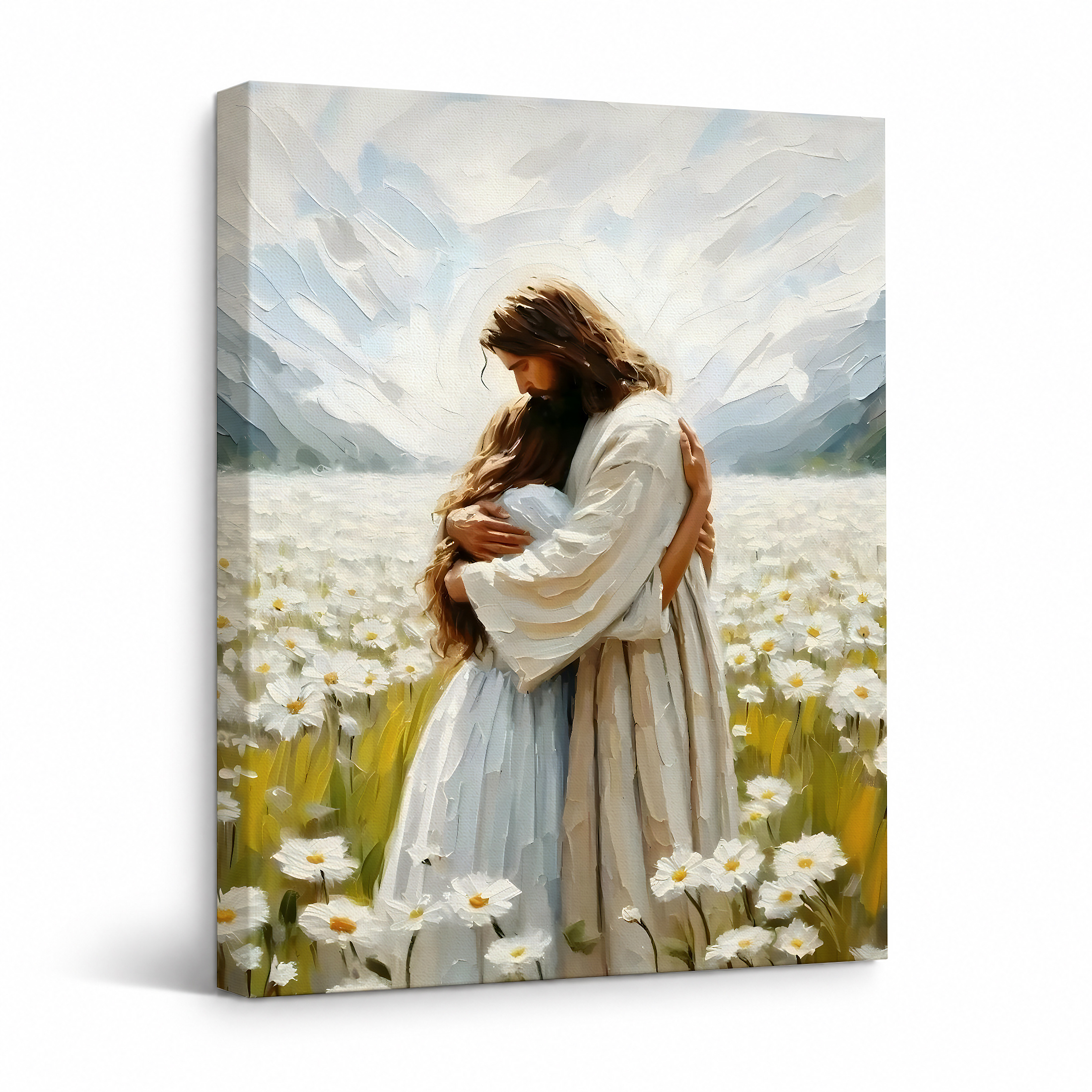 Serene Meadow Embrace Framed Canvas Wall Art - Ready to Hang
