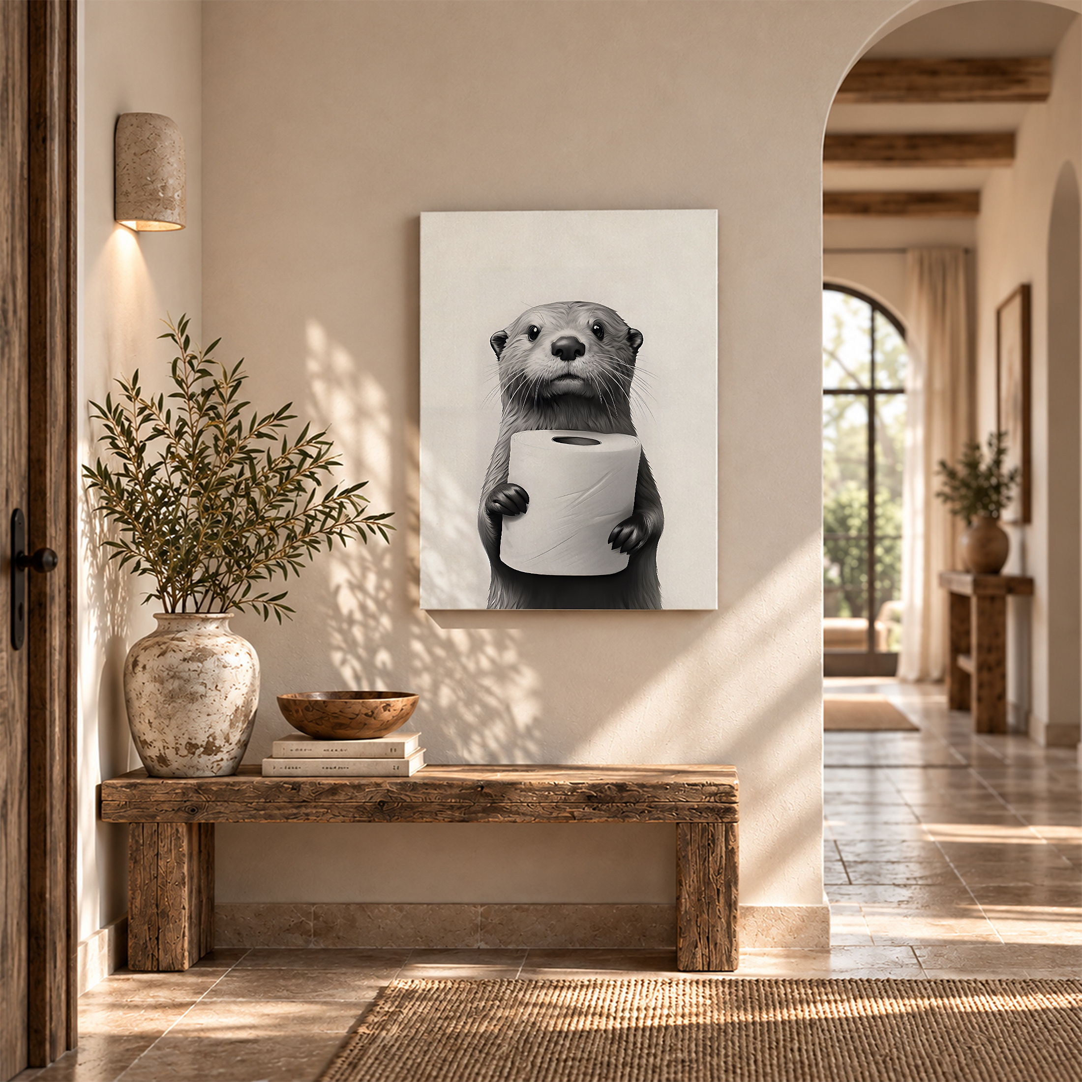 Cute Otter with Toilet Paper Framed Canvas Wall Art Ready to Hang - Image 6