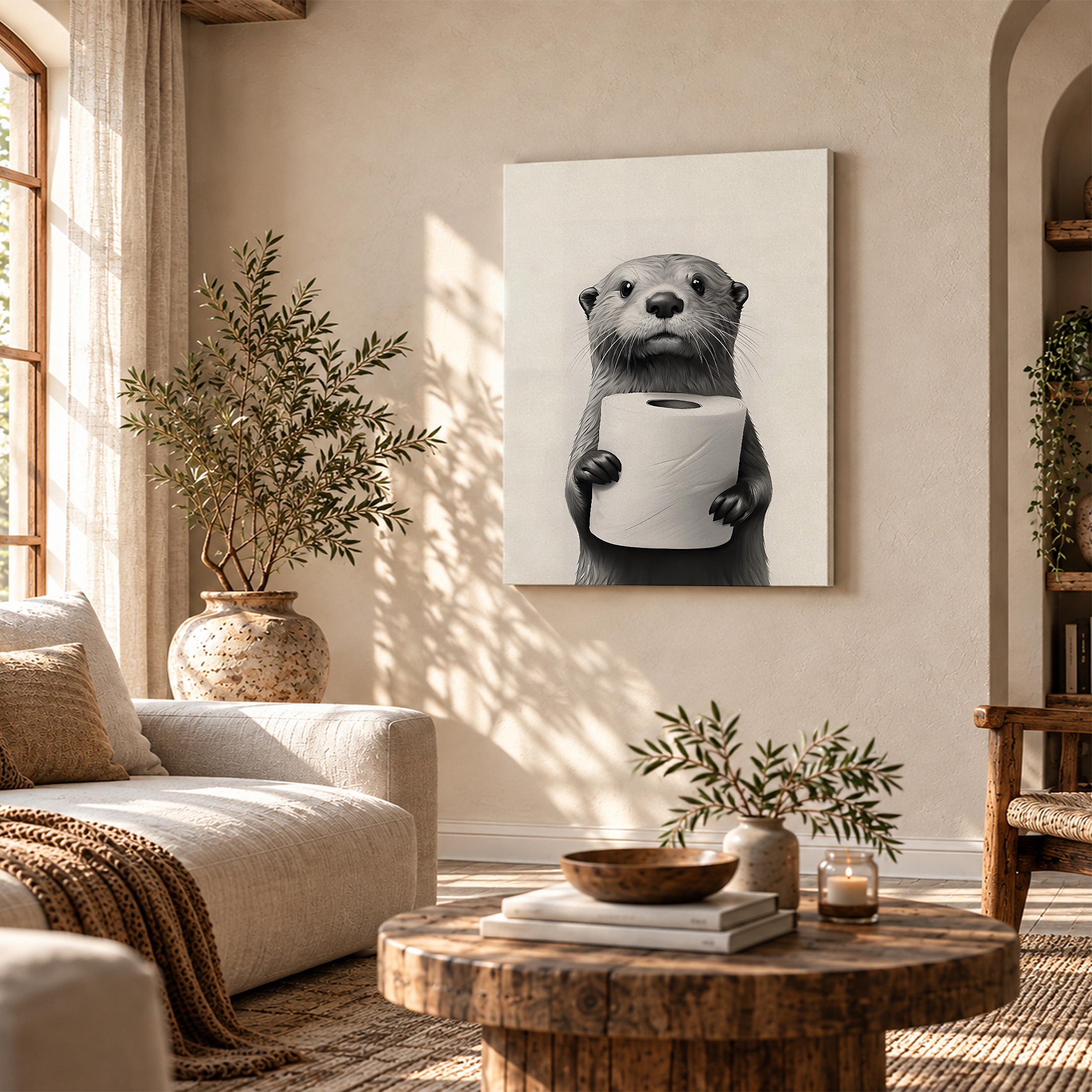 Cute Otter with Toilet Paper Framed Canvas Wall Art Ready to Hang - Image 4