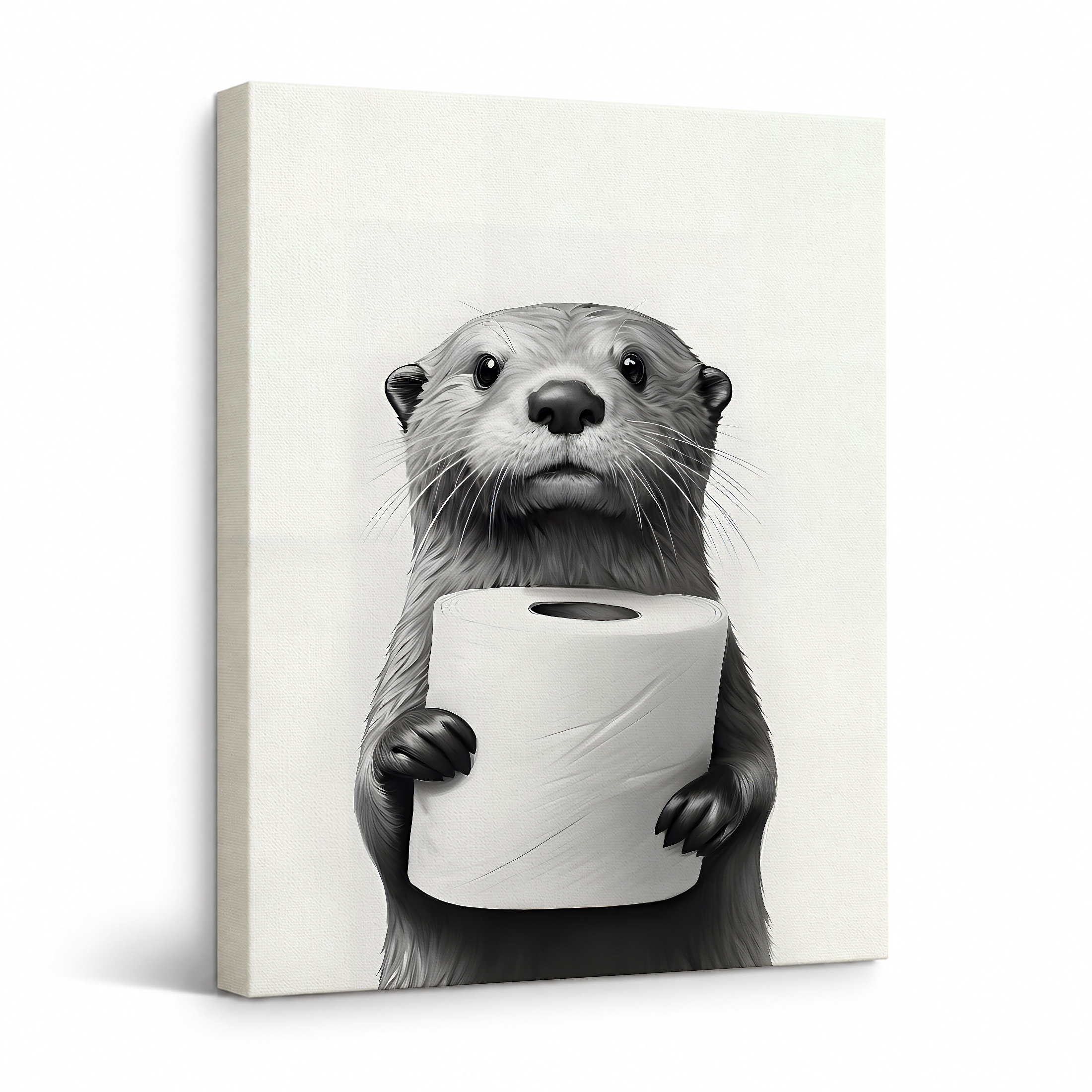 Cute Otter with Toilet Paper Framed Canvas Wall Art Ready to Hang