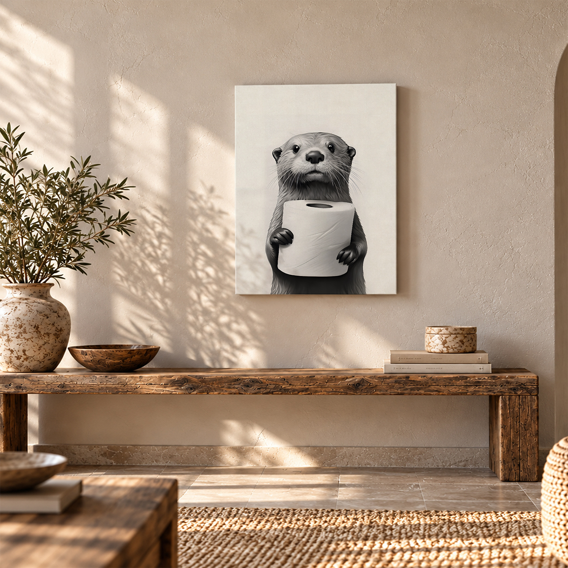 Cute Otter with Toilet Paper Framed Canvas Wall Art Ready to Hang - Image 5
