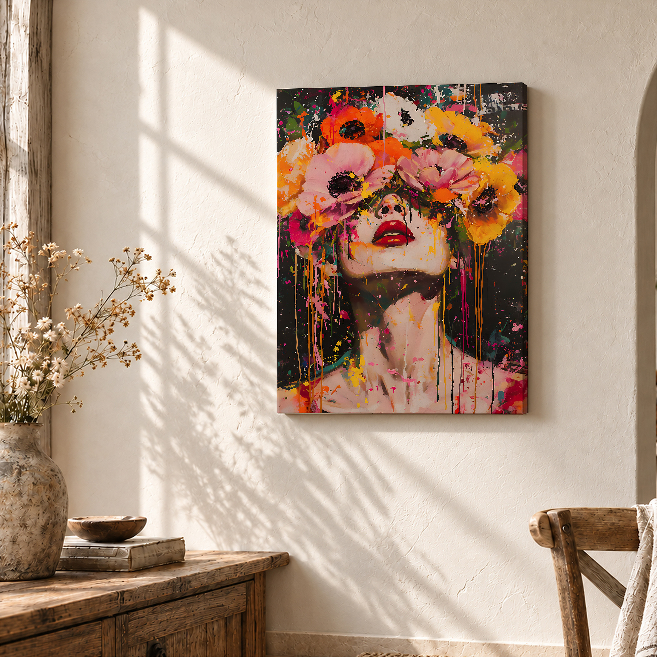 Vibrant Floral Face Framed Canvas Wall Art - Ready to Hang - Image 3