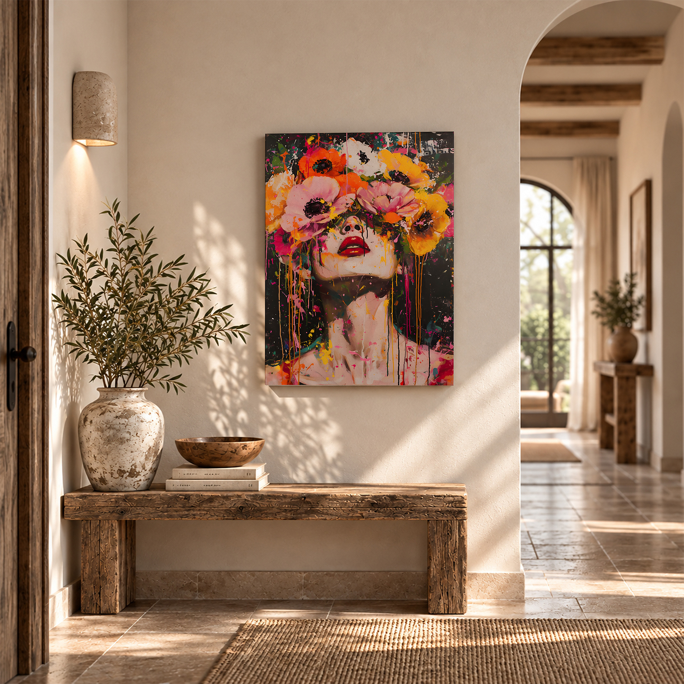 Vibrant Floral Face Framed Canvas Wall Art - Ready to Hang - Image 6