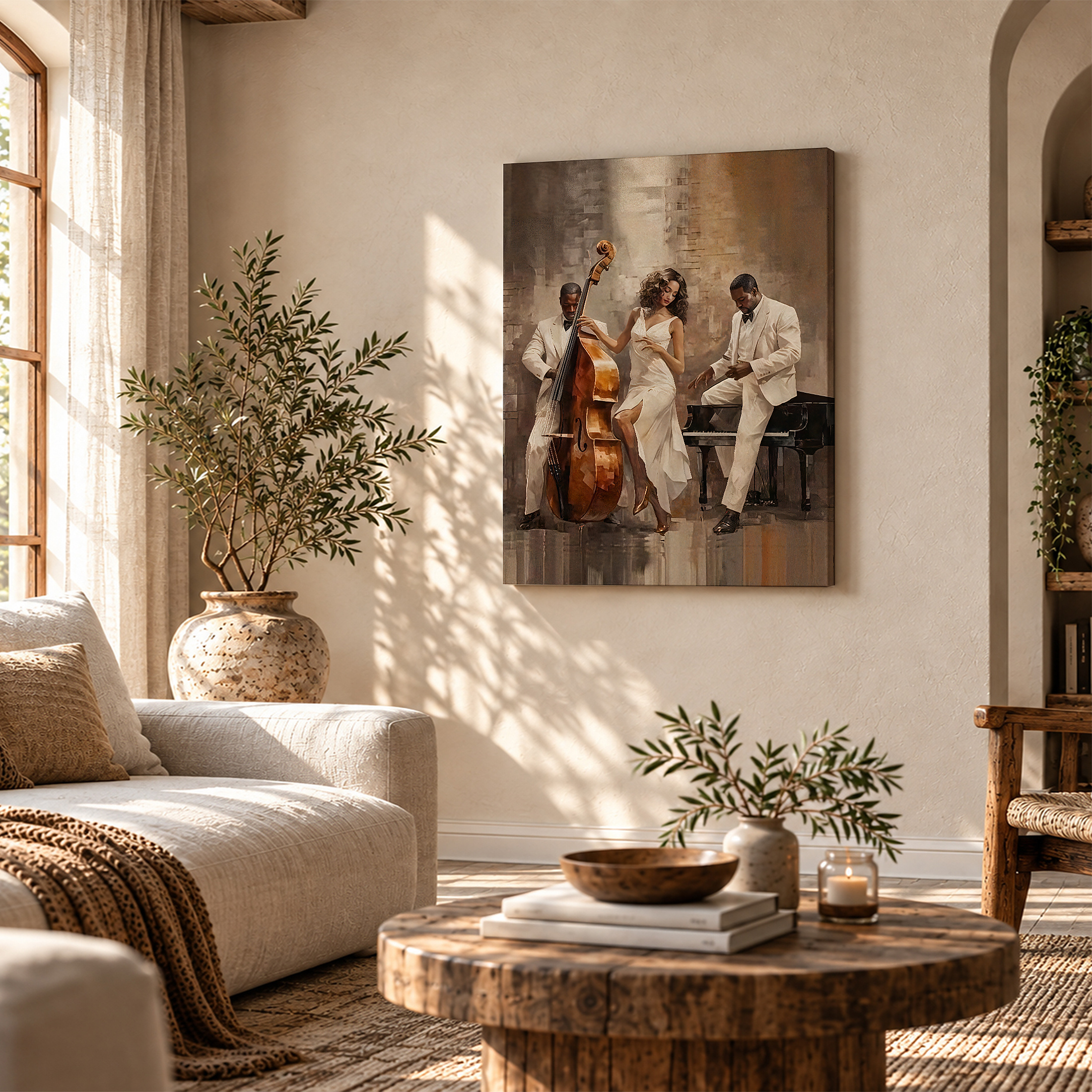 Jazz Trio Elegance Framed Canvas Wall Art - Ready to Hang - Image 4