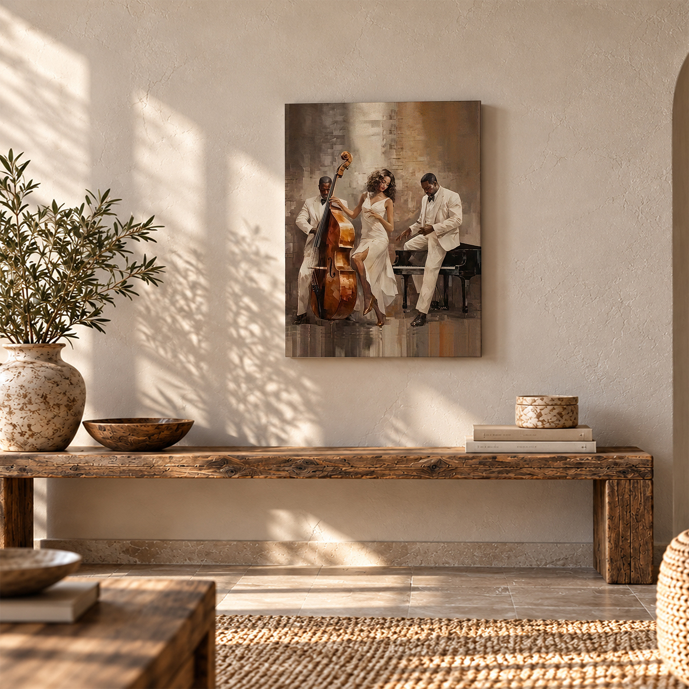Jazz Trio Elegance Framed Canvas Wall Art - Ready to Hang - Image 5