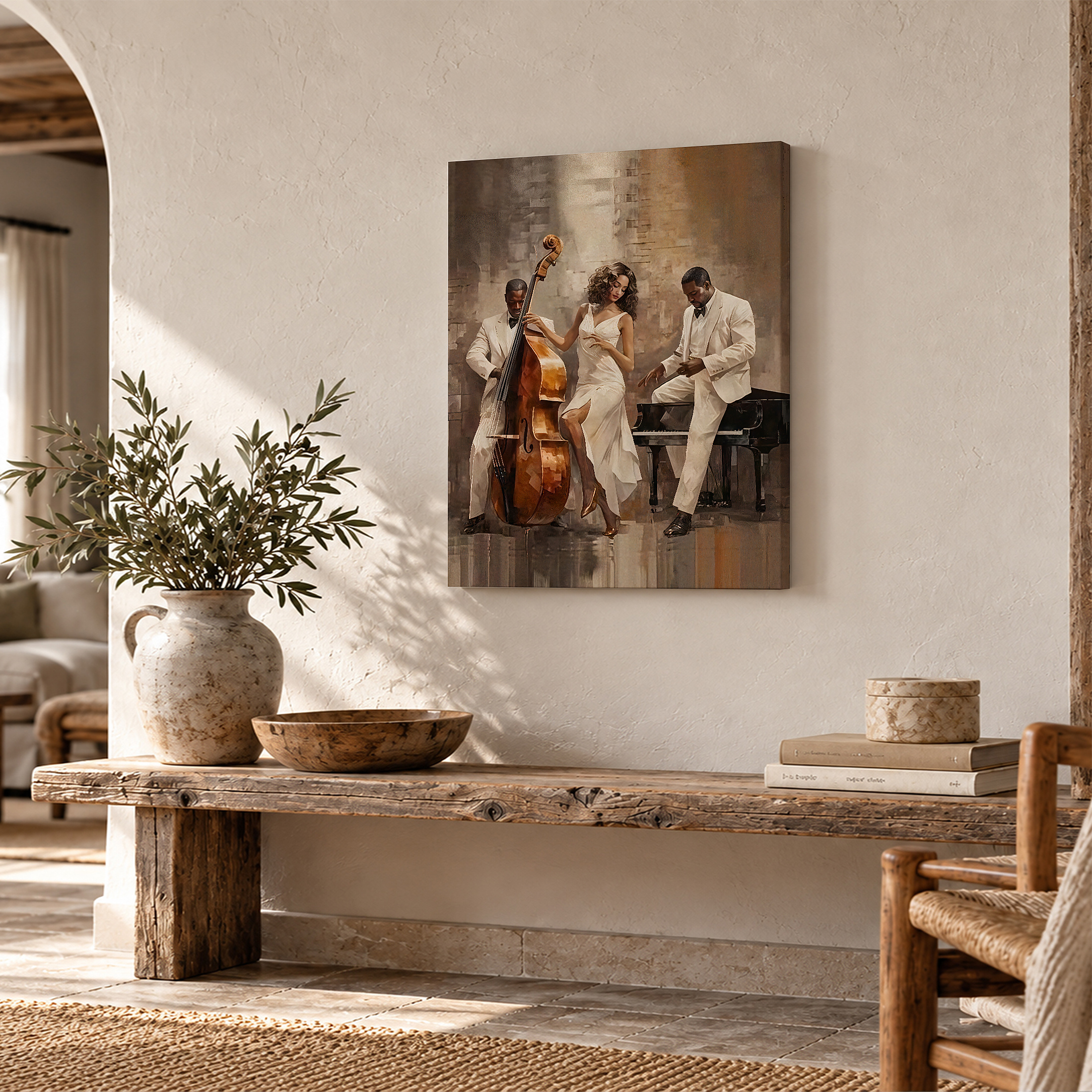 Jazz Trio Elegance Framed Canvas Wall Art - Ready to Hang - Image 2