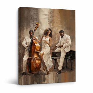 Jazz Trio Elegance Framed Canvas Wall Art - Ready to Hang