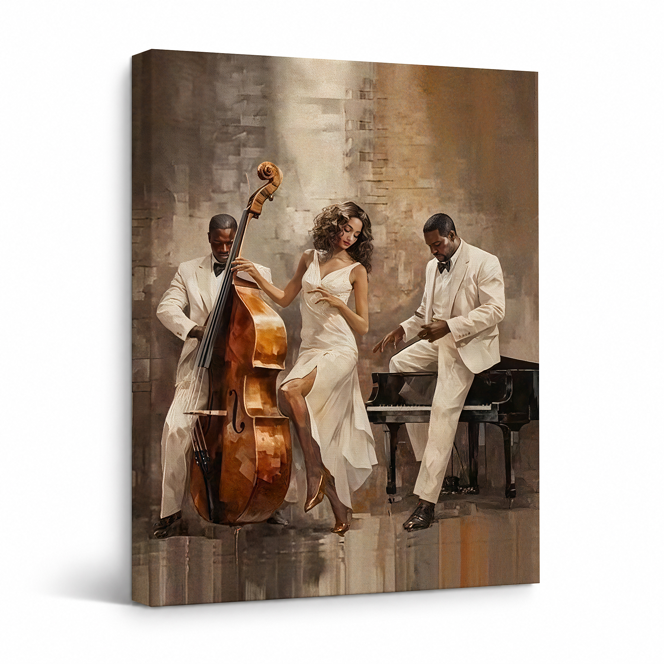 Jazz Trio Elegance Framed Canvas Wall Art - Ready to Hang