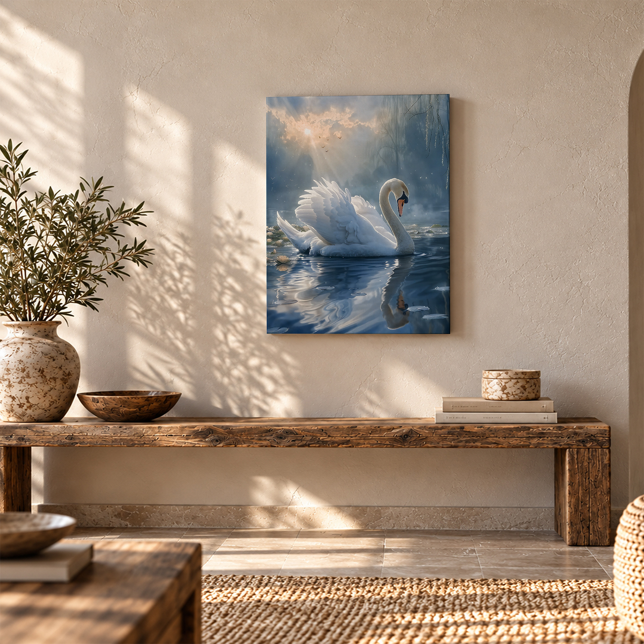 Sunset Swan Serenity Framed Canvas Wall Art Ready to Hang - Image 5