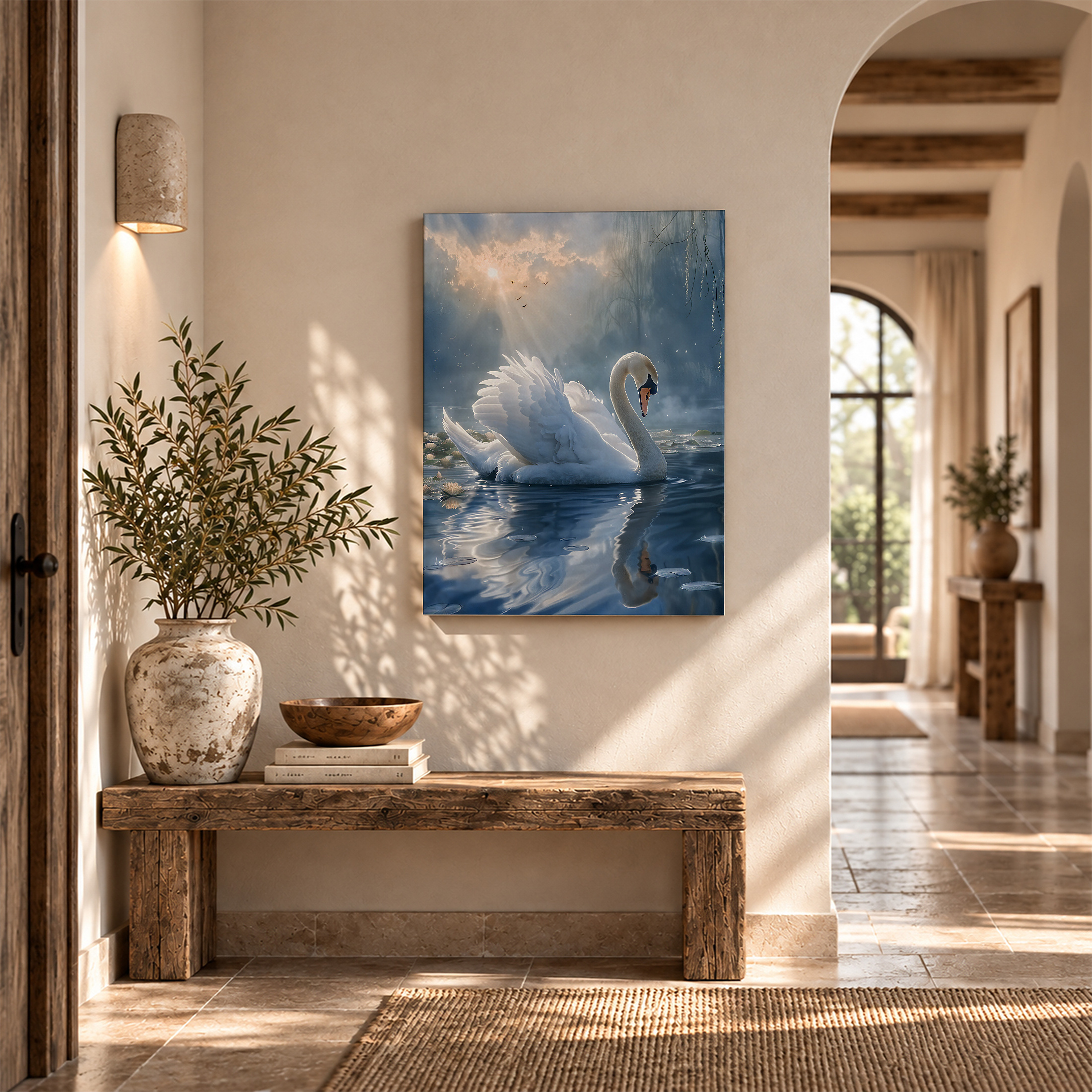 Sunset Swan Serenity Framed Canvas Wall Art Ready to Hang - Image 6