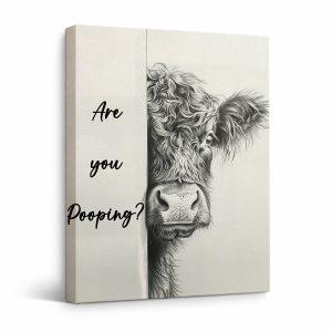 Humorous Cow 'Are You Pooping?' Framed Canvas Wall Art - Ready to Hang