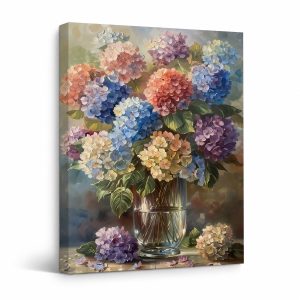 Colorful Hydrangea Bouquet Framed Canvas Wall Art Ready to Hang