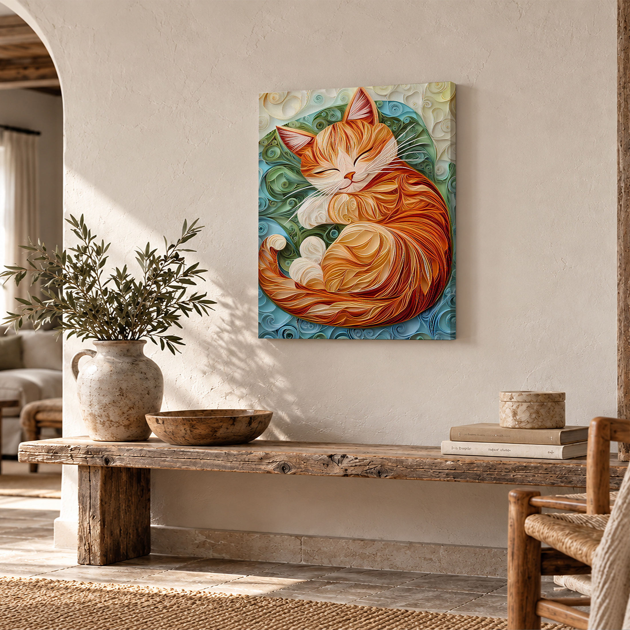 Sleeping Cat Quilled Art Framed Canvas Wall Art Ready to Hang - Image 2