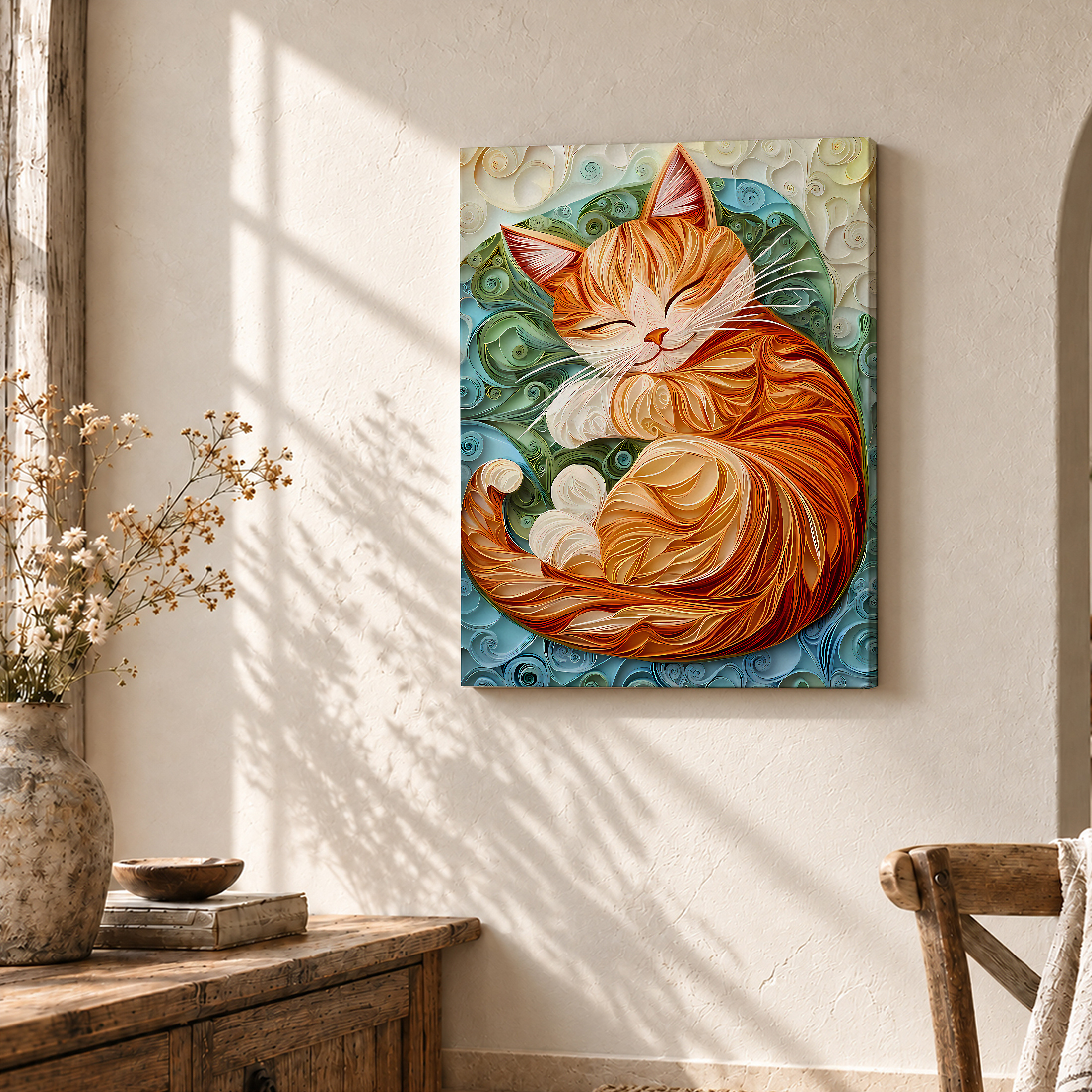 Sleeping Cat Quilled Art Framed Canvas Wall Art Ready to Hang - Image 3