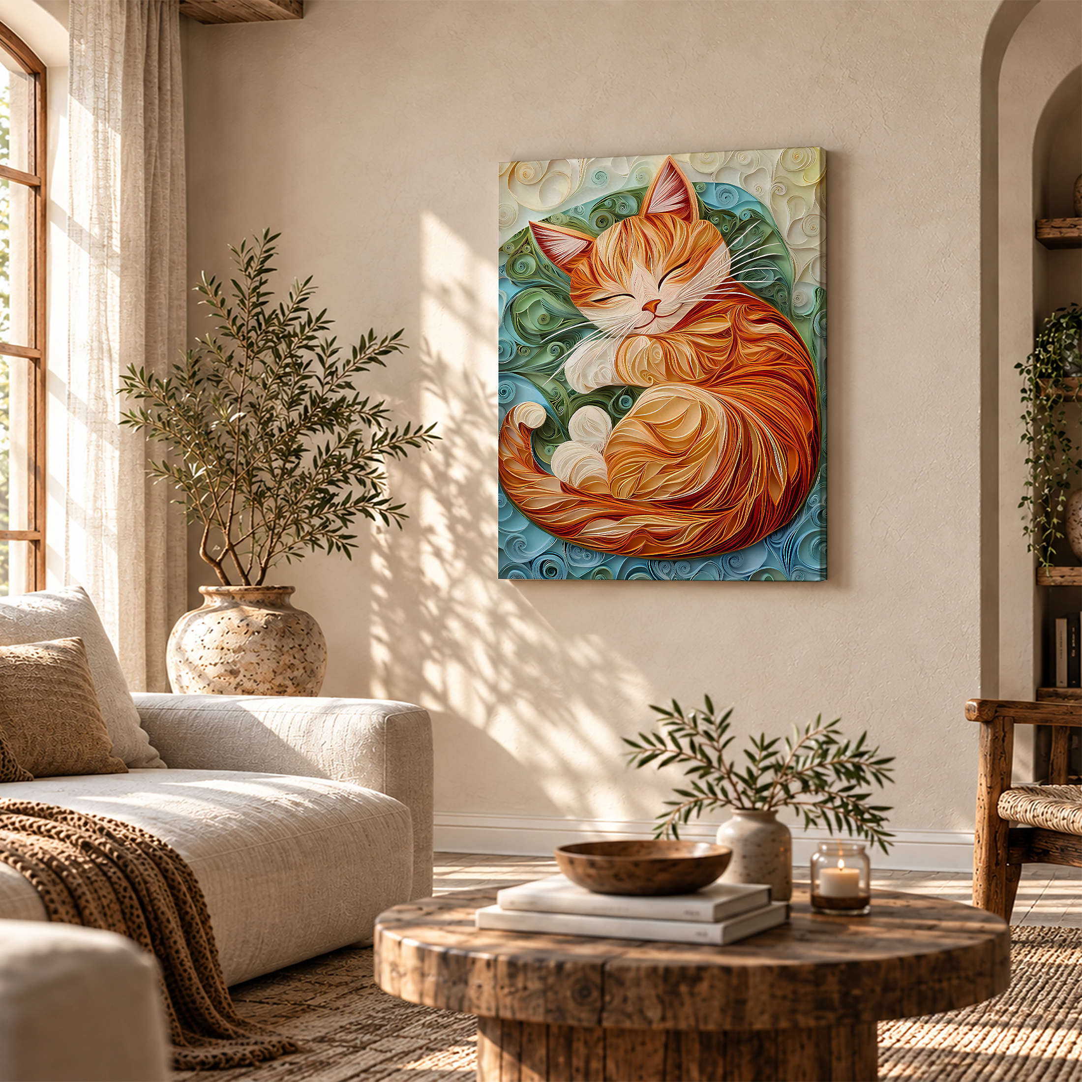 Sleeping Cat Quilled Art Framed Canvas Wall Art Ready to Hang - Image 4