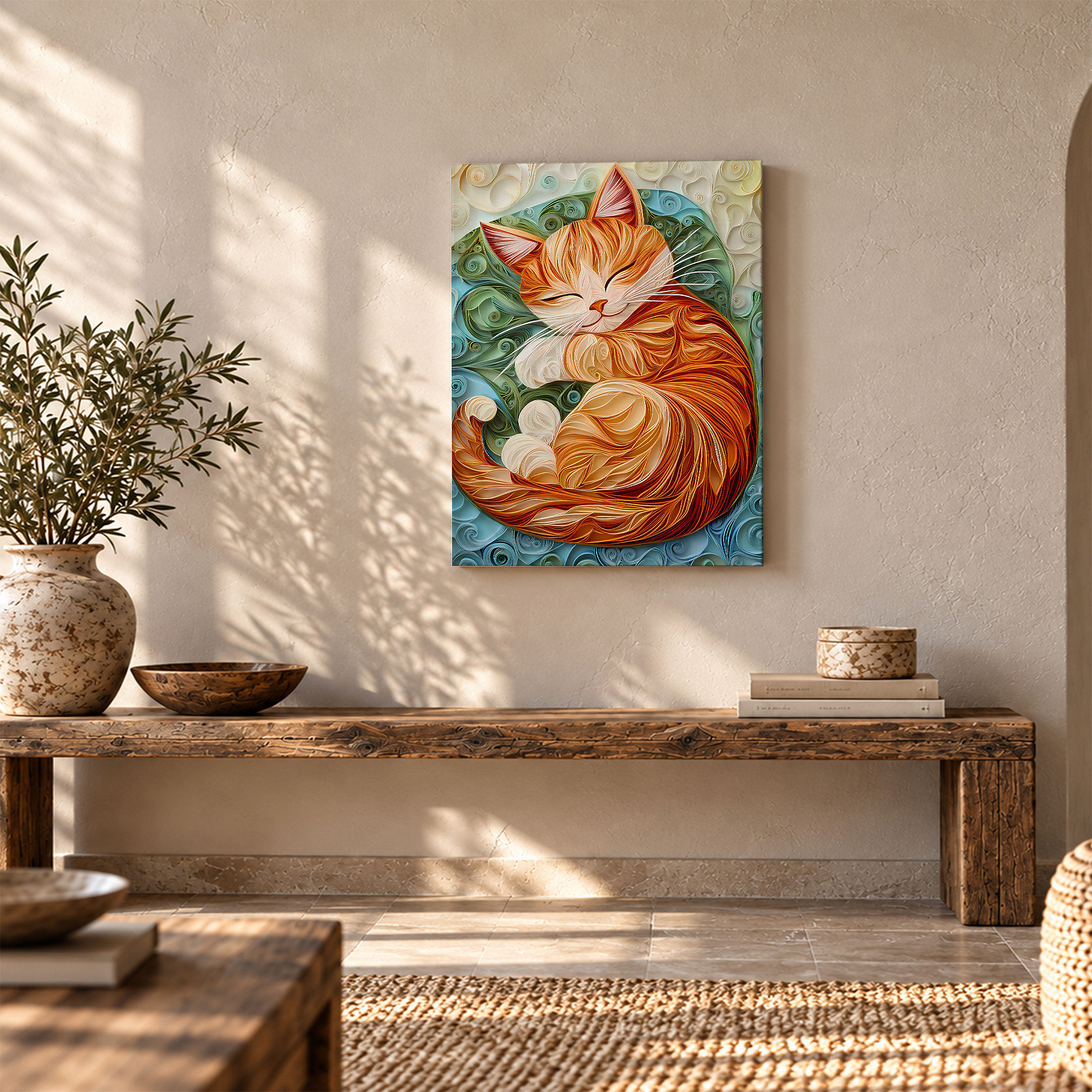 Sleeping Cat Quilled Art Framed Canvas Wall Art Ready to Hang - Image 5