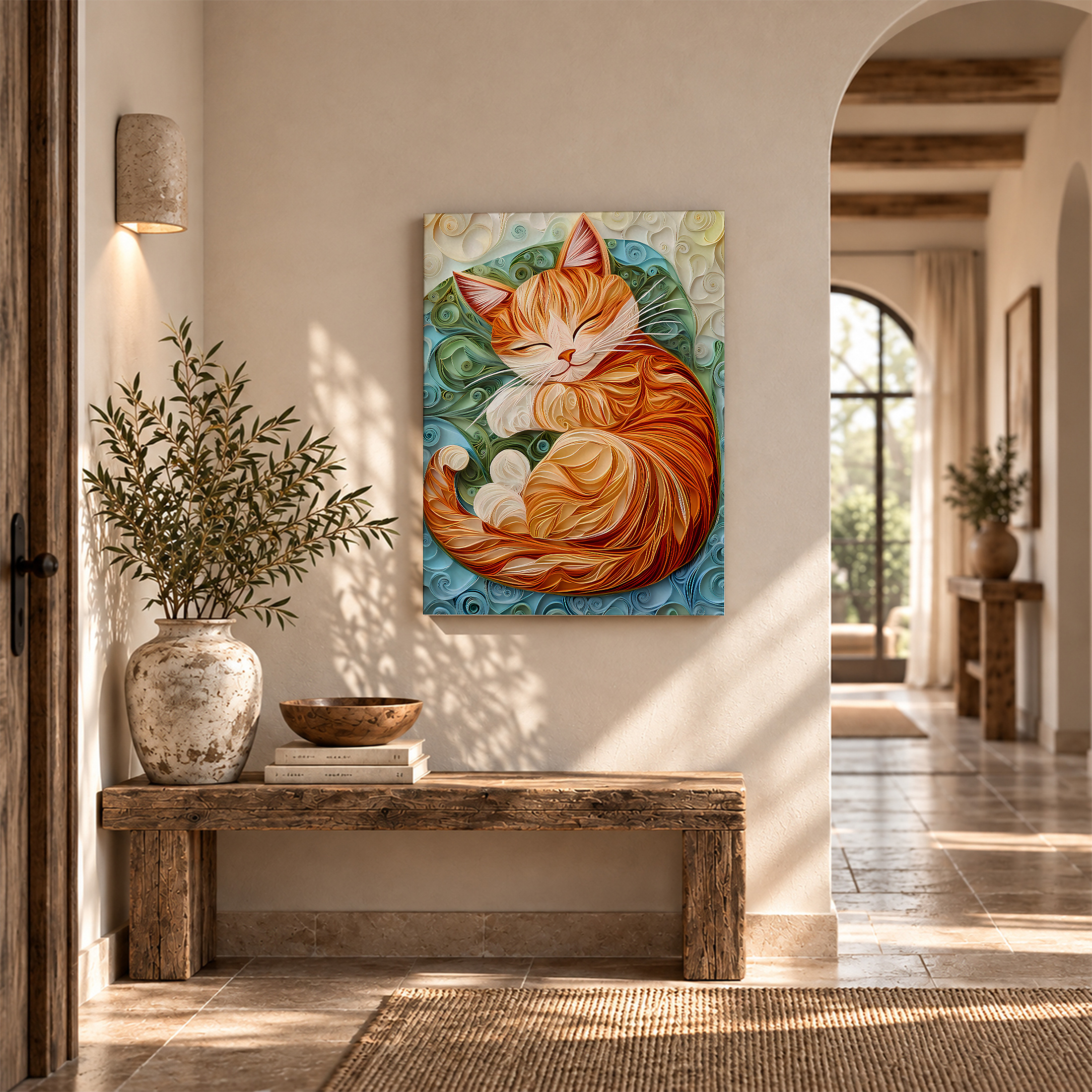 Sleeping Cat Quilled Art Framed Canvas Wall Art Ready to Hang - Image 6