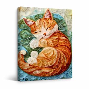 Sleeping Cat Quilled Art Framed Canvas Wall Art Ready to Hang