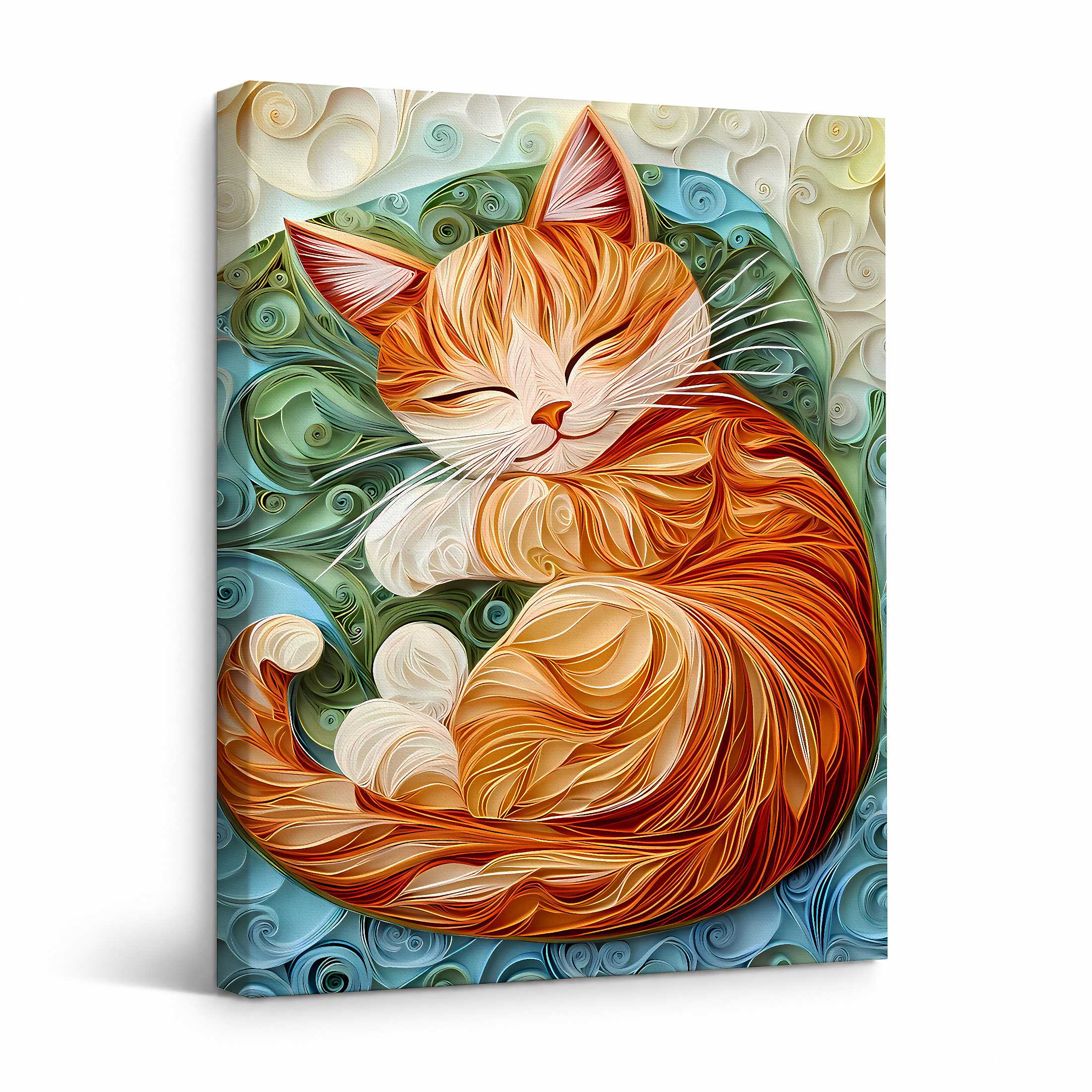 Sleeping Cat Quilled Art Framed Canvas Wall Art Ready to Hang