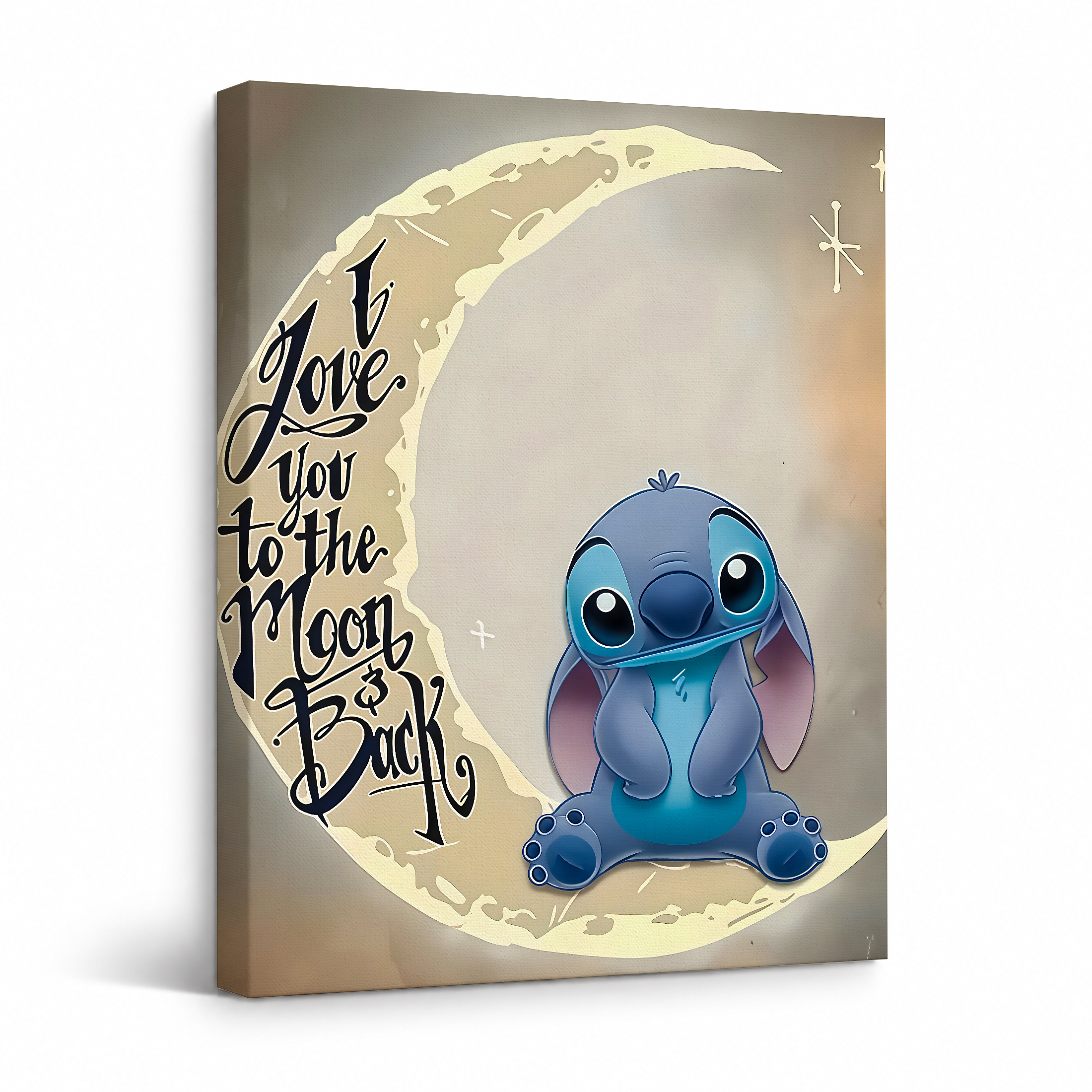 Stitch Moon Love Framed Canvas Wall Art - Ready to Hang Decor
